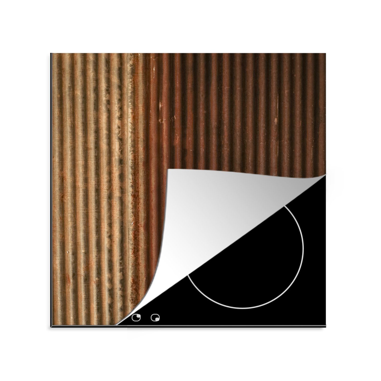 Rost - für (1 Arbeitsplatte cm, - Wellblech Herdblende-/Abdeckplatte 78x78 küche Ceranfeldabdeckung, Vinyl, Bronze, MuchoWow tlg),