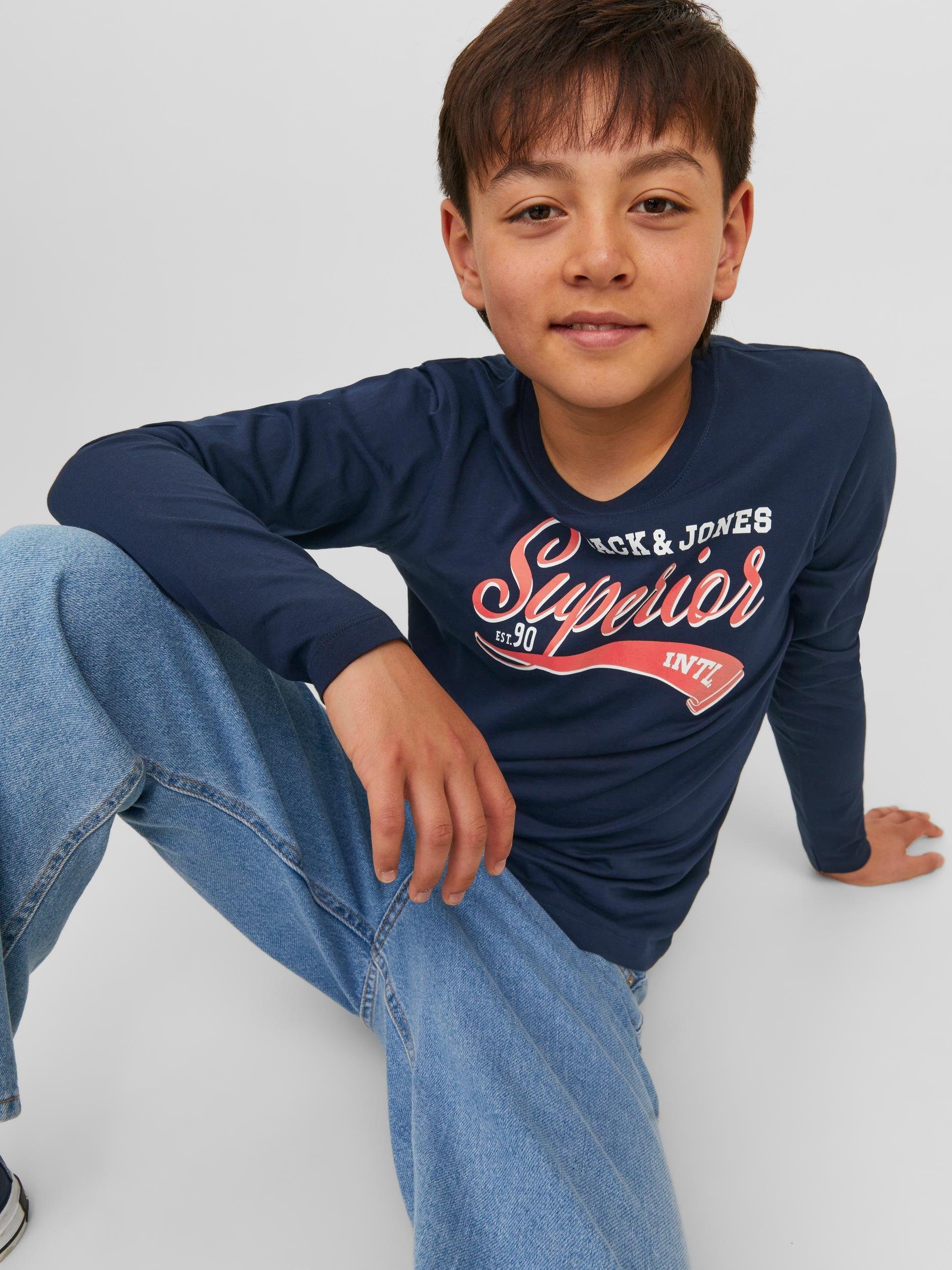 Jack & NOOS TEE Navy Junior AW23 COL 2 JJELOGO Blazer Langarmshirt JNR LS ONECK Jones