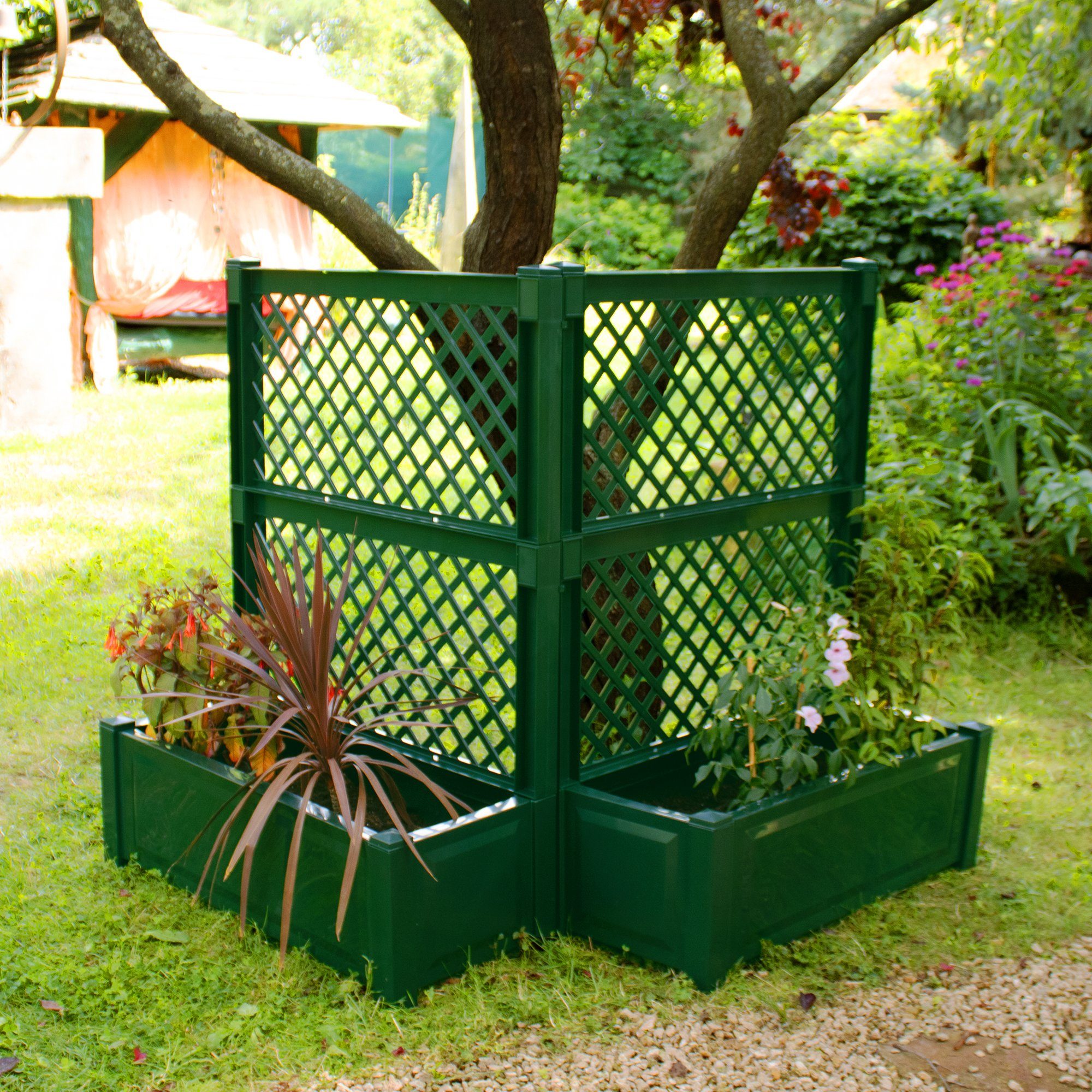 NYVI Blumenkasten Pflanzkasten NYVIGreen 100x43x140 cm 110 Liter mit Spalier 2er Set (2 St), Pflanzkübel - Pflegeleicht, Montage ohne Werkzeug Grün