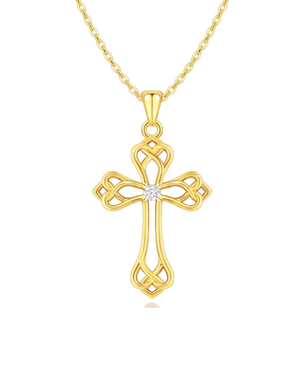 DANIEL CLIFFORD Kreuzkette 'Nadine' Damen Halskette Silber 925 Kreuz-Anhänger vergoldet (inkl. Verpackung), vergoldete Silberkette mit geschwungenem Kreuz Design