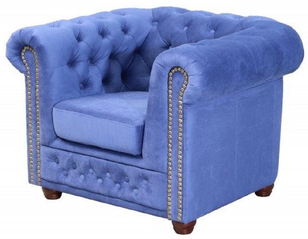 Xlmoebel Chesterfield-Sessel Chesterfield York Sessel in Blau mit gepolstertem Sitzkomfort (Sessel), Hergestellt in Europa