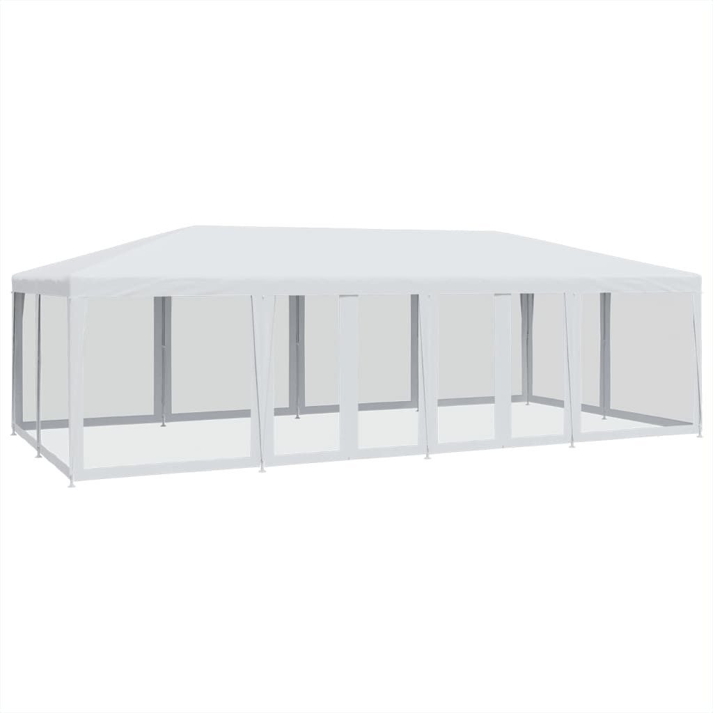 vidaXL Vorzelt 8 x 4 m Partyzelt mit 12 Mesh-Seitenteilen Weiß 8x4 m HDPE