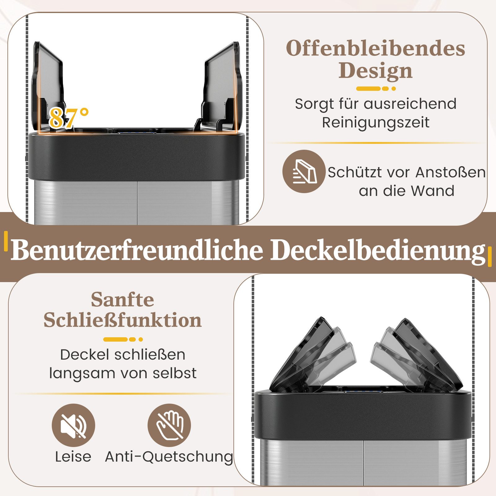 COSTWAY Mülleimer, 60 L mit Infrarot-Bewegungssensor & Offenhaltefunktion