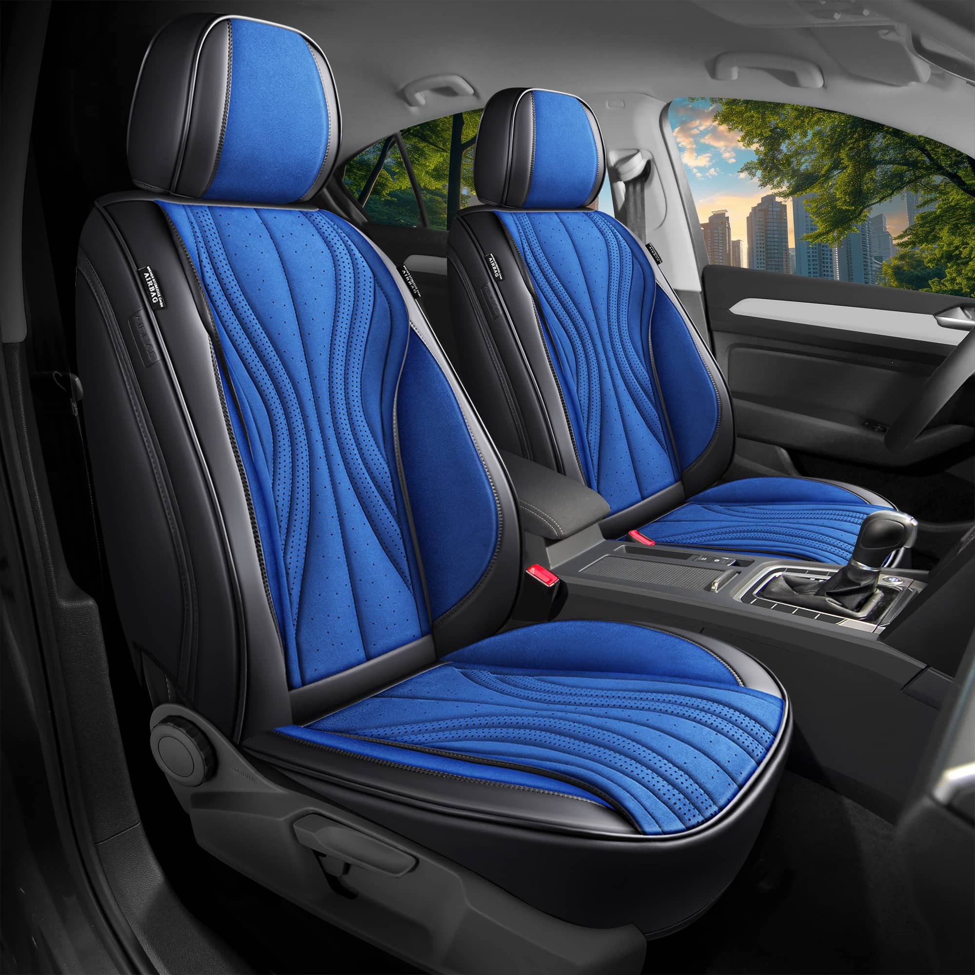 BREMER SITZBEZÜGE Autositzbezug für VW T-Roc Bj ab 2017 (M4), Set, Schonbezüge Sitzbezüge Fahrer und Beifahrer, in Schwarz/Blau