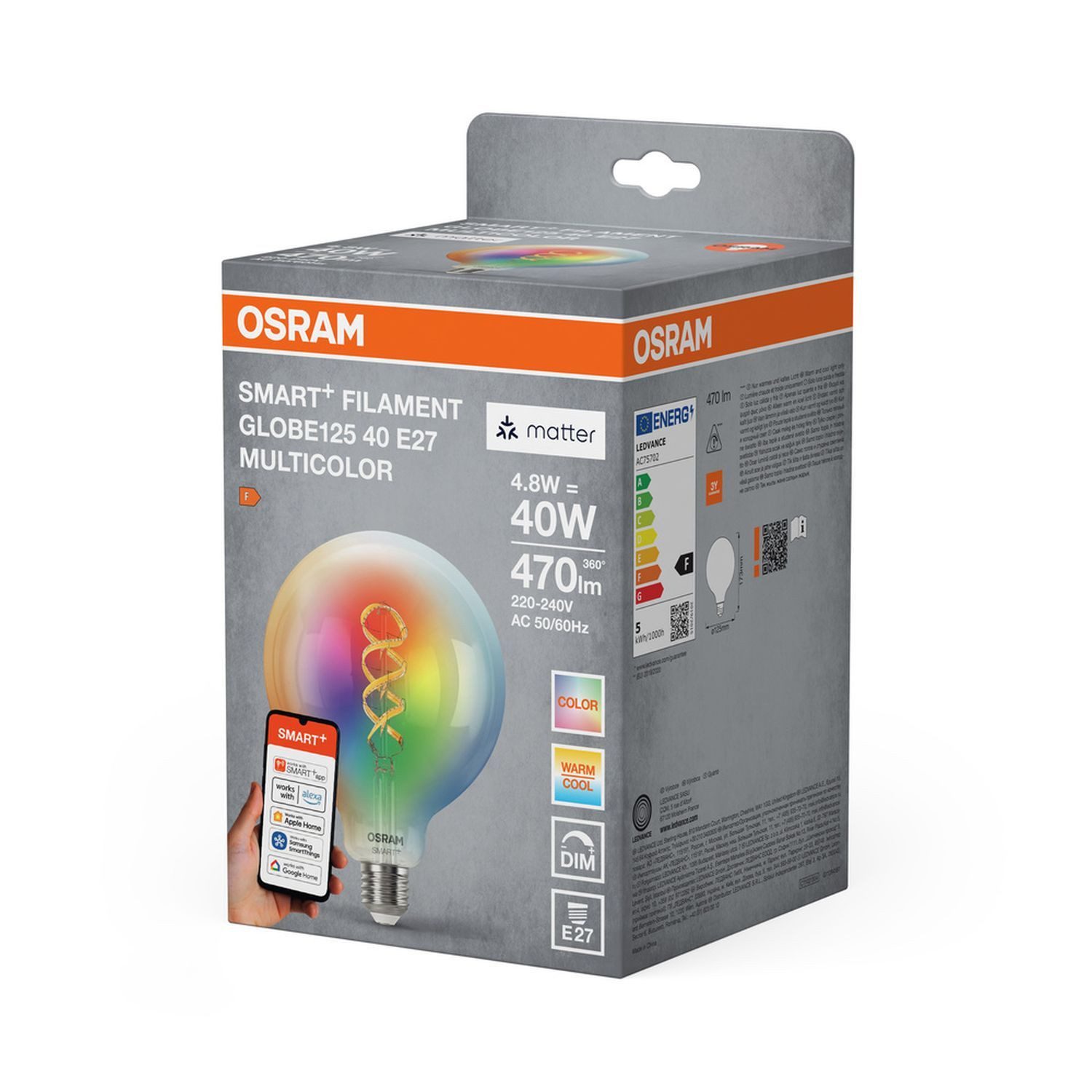 Licht-Erlebnisse LED-Leuchtmittel LAMP, E27, Globe Lampe E27 RGB CCT 470 lm Ø 12.5 cm Smart dimmbar via App