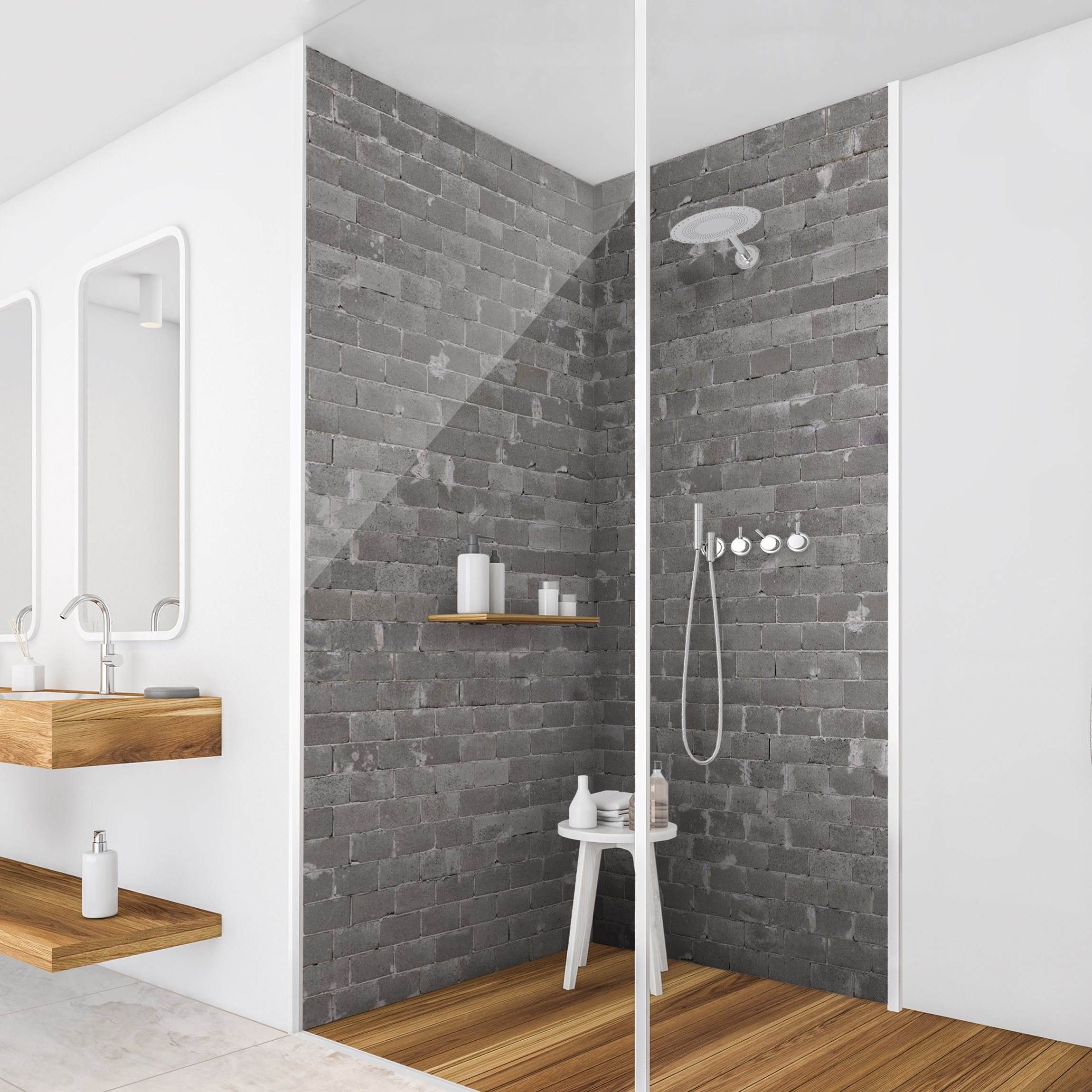 Bilderdepot24 Duschrückwand Betonoptik grau Duschrückwand ohne Bohren Dusche Steinwand, (2-tlg., 0,61 mm starke Folie selbstklebend Wandpaneele Dusche versch. Größen), fugenlose & wasserfeste Motiv Rückwand Wandverkleidung für Duschkabine