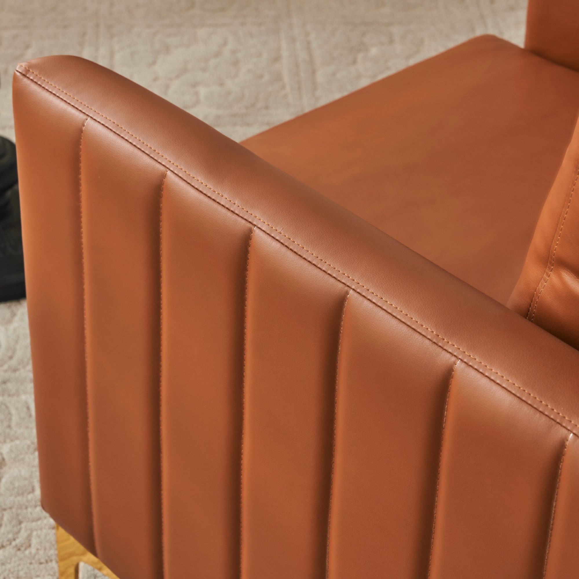 roségoldenen Freizeitsessel Sessel (Einzelsessel braun OKWISH Metallbeinen), PU-Lederstuhl roségoldenen mit Moderner Metallbeinen, Armlehnensessel Loungesessel mit Relaxsessel