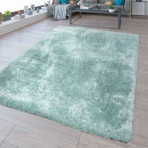Hochflor-Teppich Waschbarer Hochflor Teppich Shaggy Flokati Look In Uni Türkis, TT Home, Läufer, Höhe: 44 mm