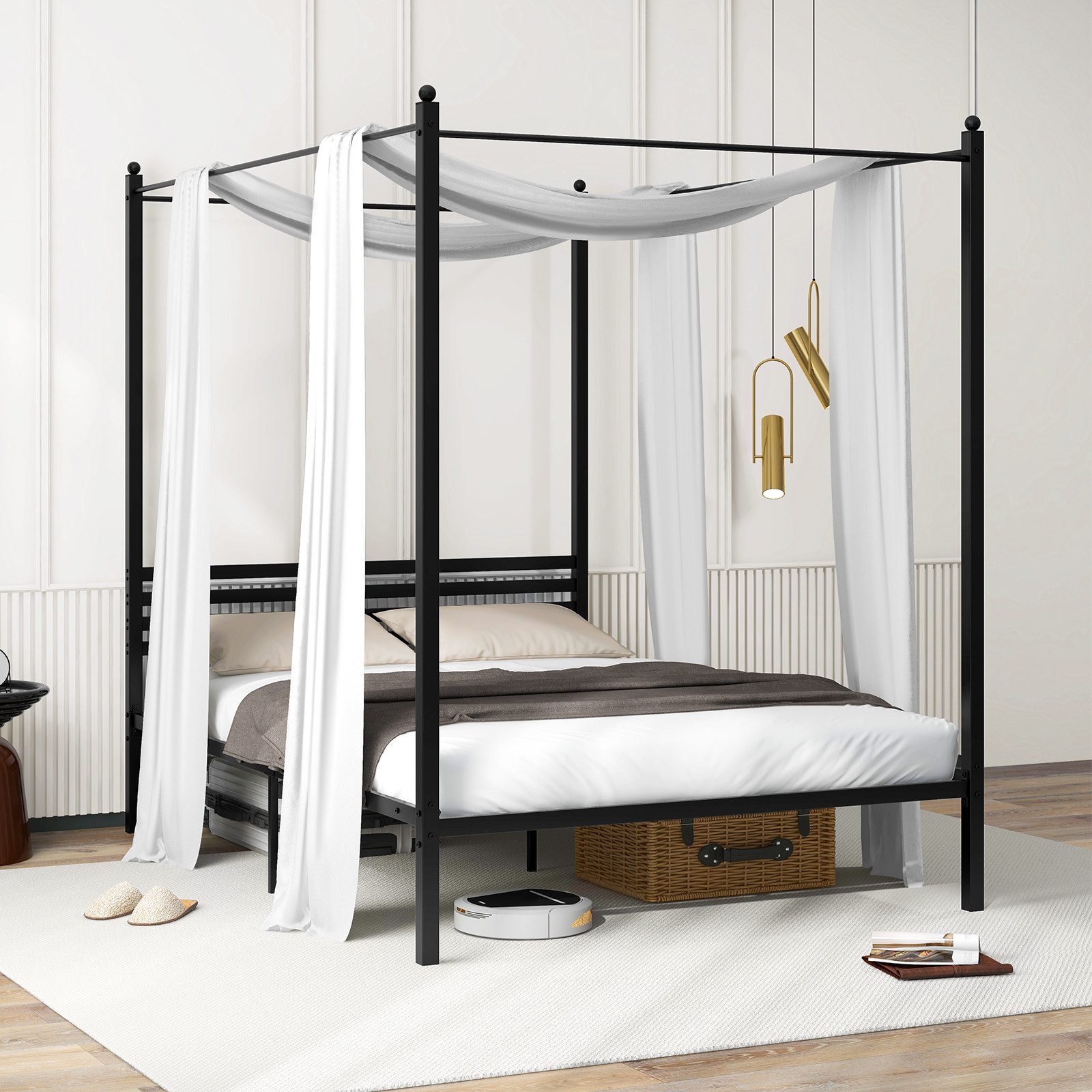 COSTWAY Bettgestell, Himmelbett mit Lattenrost, 140x200cm günstig online kaufen