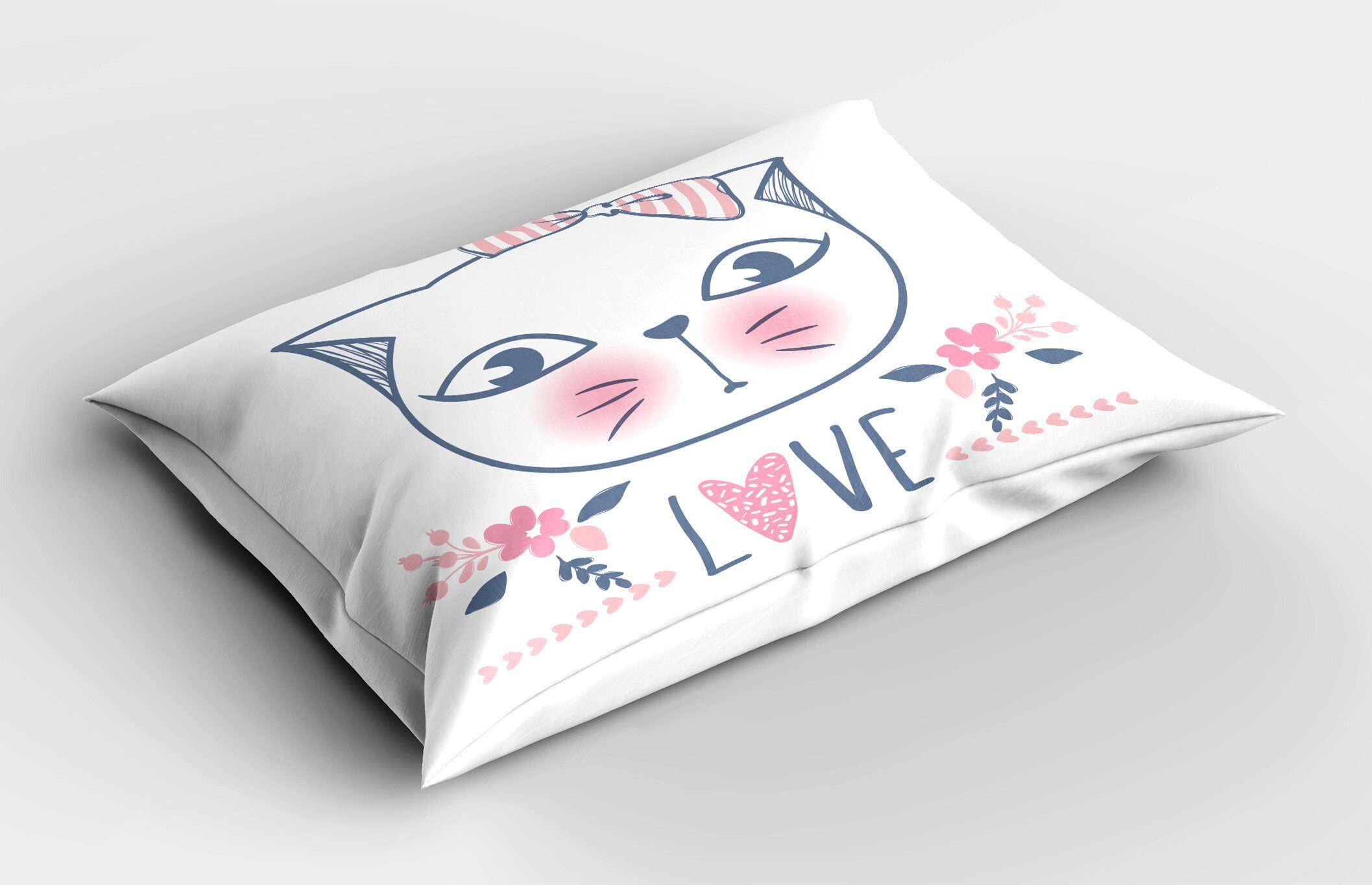 Kissenbezug, (1 blüht Katze Stück), Standard Süße Size Grafik Abakuhaus Dekorativer Kätzchen Gedruckter Kissenbezüge Liebe King