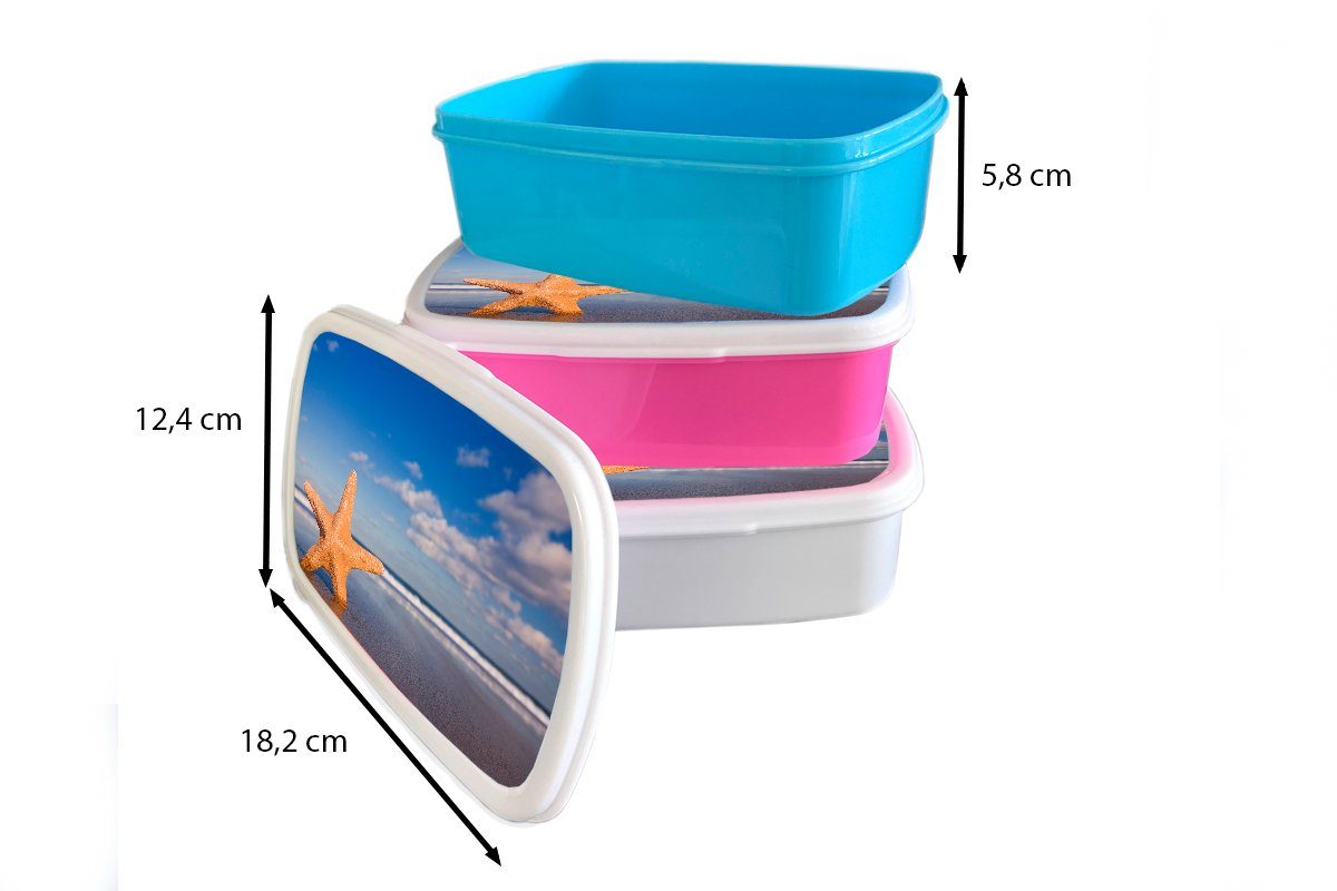 MuchoWow Lunchbox Seestern - Orange Kinder und Brotbox und Sand, für Kunststoff, für Erwachsene, Mädchen Brotdose, (2-tlg), weiß - Jungs