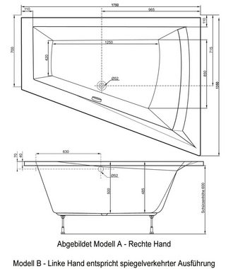OTTOFOND Whirlpool-Badewanne Galia II Mod. A, (Set), 175x135 cm