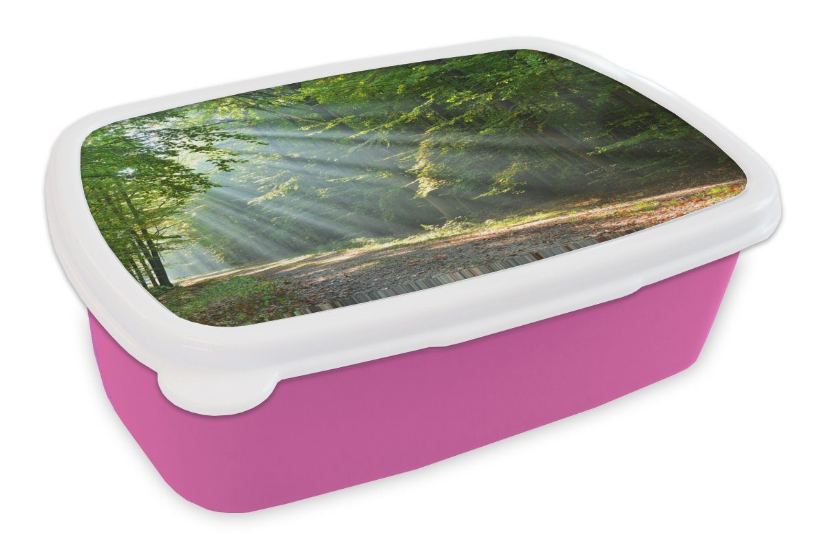 MuchoWow Lunchbox Frühling - Wald - Baum, Kunststoff, (2-tlg), Brotbox für Erwachsene, Brotdose Kinder, Snackbox, Mädchen, Kunststoff rosa | Lunchboxen