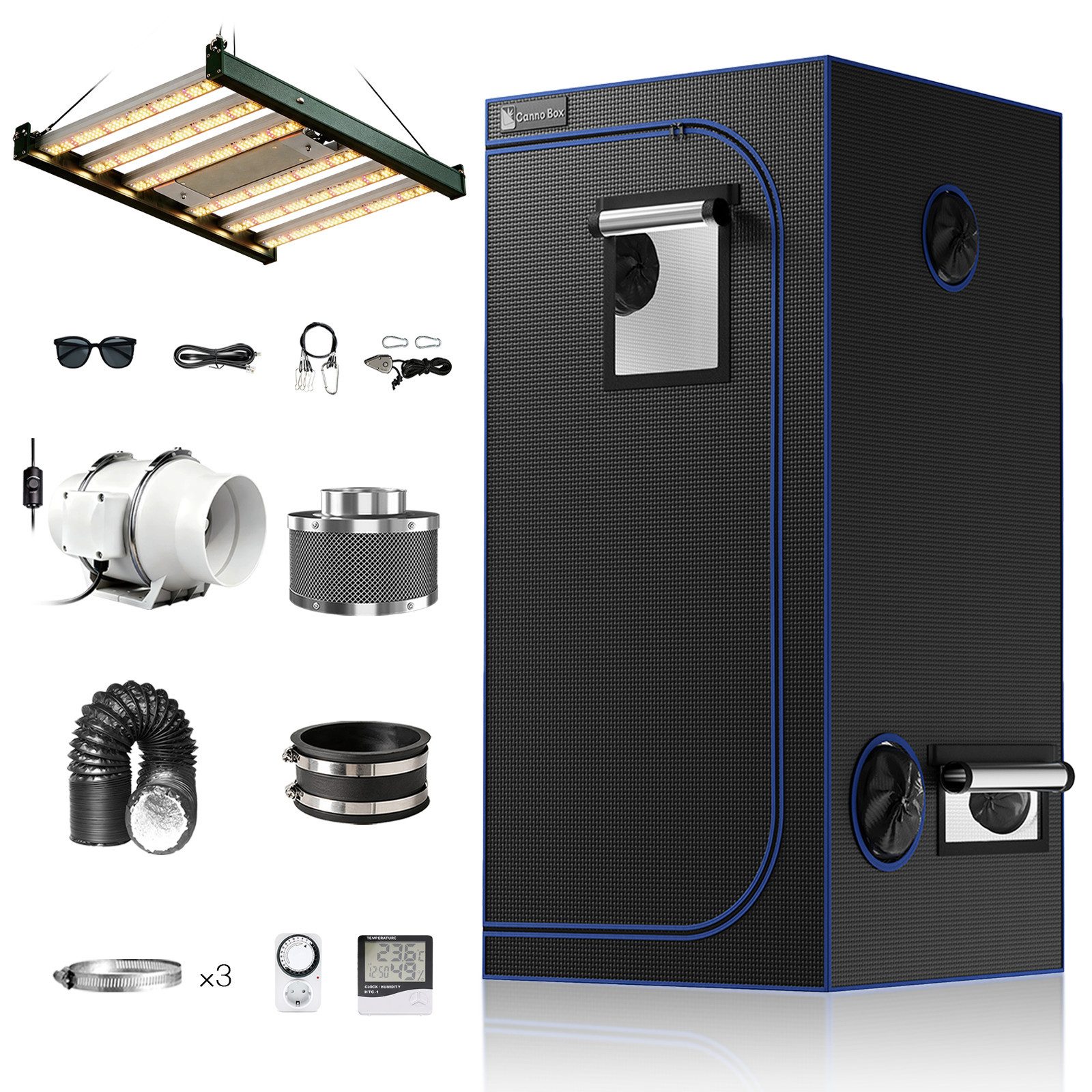 CannoBox Gewächshaus CannoBox Growzelt 100mm Abluft Komplett Set Pflanzenlampe