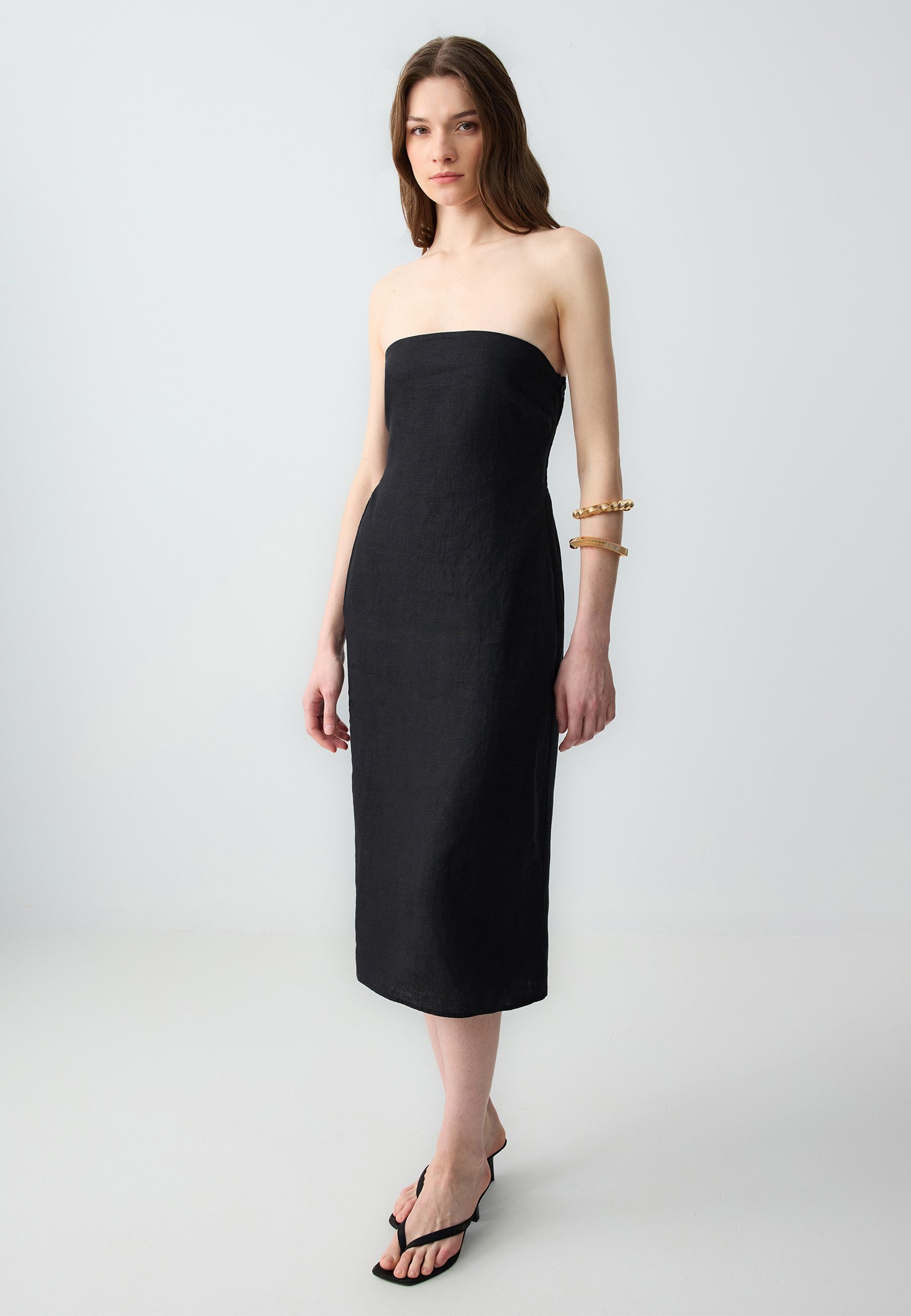 Minikleid Schwarzes Gewebtes Kleid İn Slim Fit