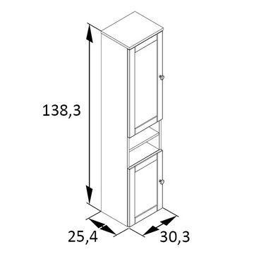 Lomadox Hochschrank JONA-80 Badezimmerschrank Seitenschrank Eiche weiß matt, 2 Türen, 2 Fächer