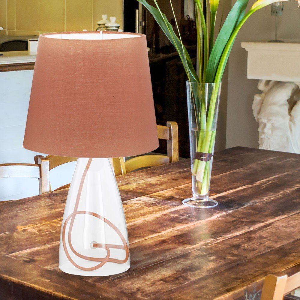 braun Watt Tisch Schirm Warmweiß, Beleuchtung Lampe WOFI 3 klar LED Stoff LED Tischleuchte, Leuchtmittel inklusive, Glas Design