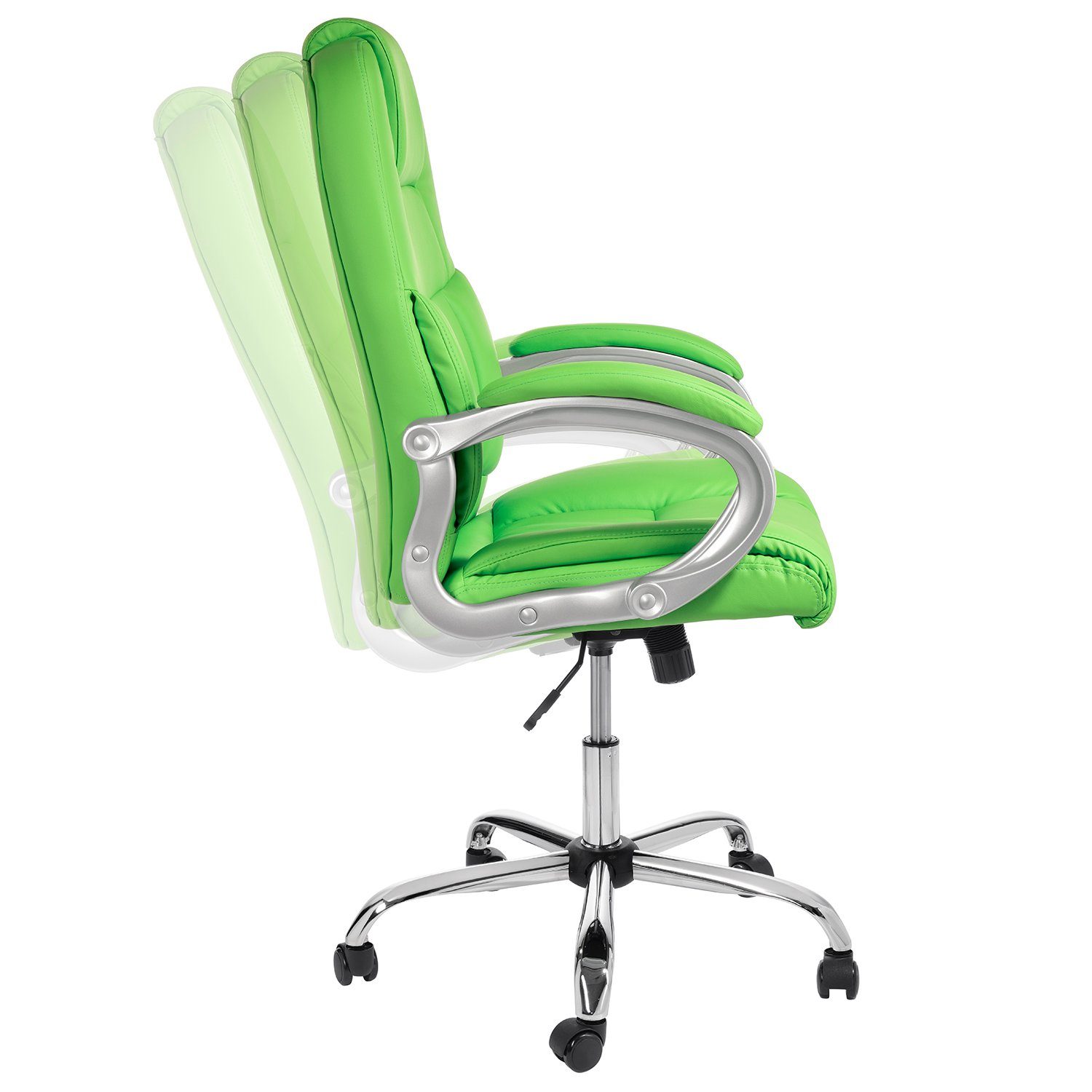 TPFLiving Chefsessel Denver mit abgebremsten Rollen (XXL Bürostuhl ergonomisch gepolsterter Schreibtischstuhl), Drehstuhl aus Kunstleder, Belastbarkeit bis 150 kg - Grün