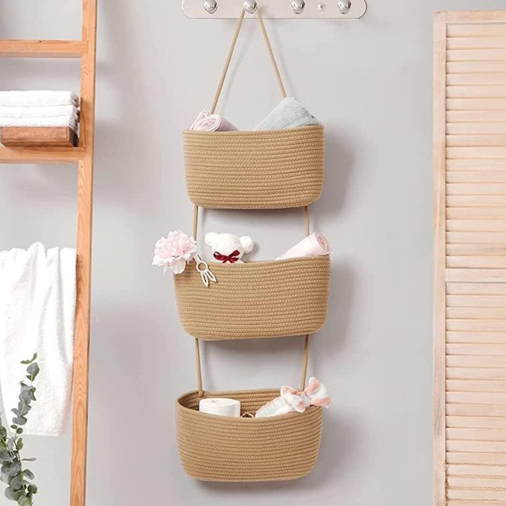 Coonoor Hängekorb 3 Etagen Hängender Wand Aufbewahrung Dekorative Blumenampel, Wandkorb Aufbewahrung Kinderzimmer Wandkorb Boho Küche Dekor Korb