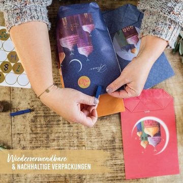 PAPIERDRACHEN Aufbewahrungstasche DIY Ramadan Kalender zum Befüllen - Bedruckte Kraftpapiertüten, Wiederverwendbar