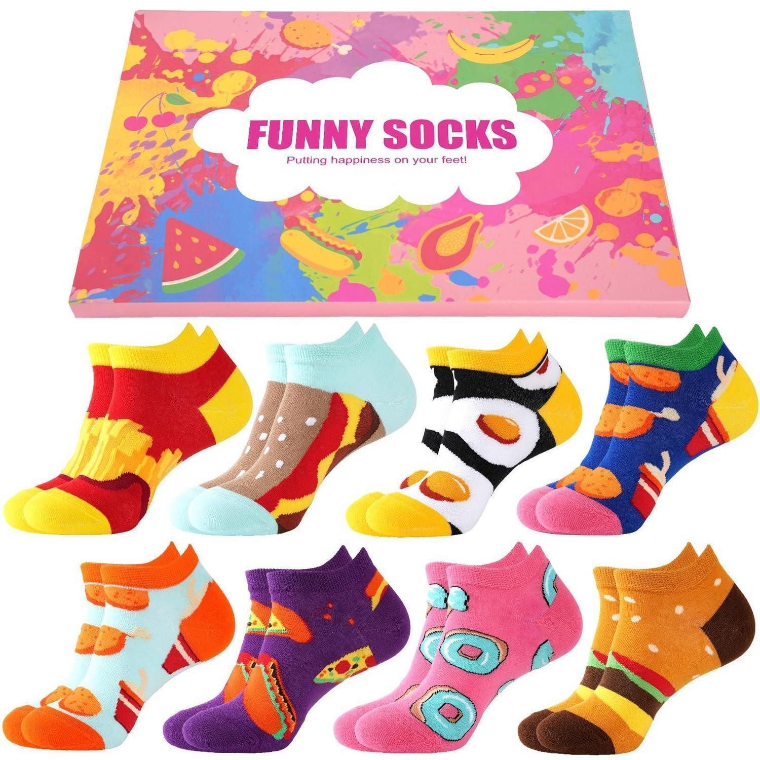 LuxusKollektion Sneakersocken Sneakersocken 8 Paar Damen Bunt Baumwolle Muster