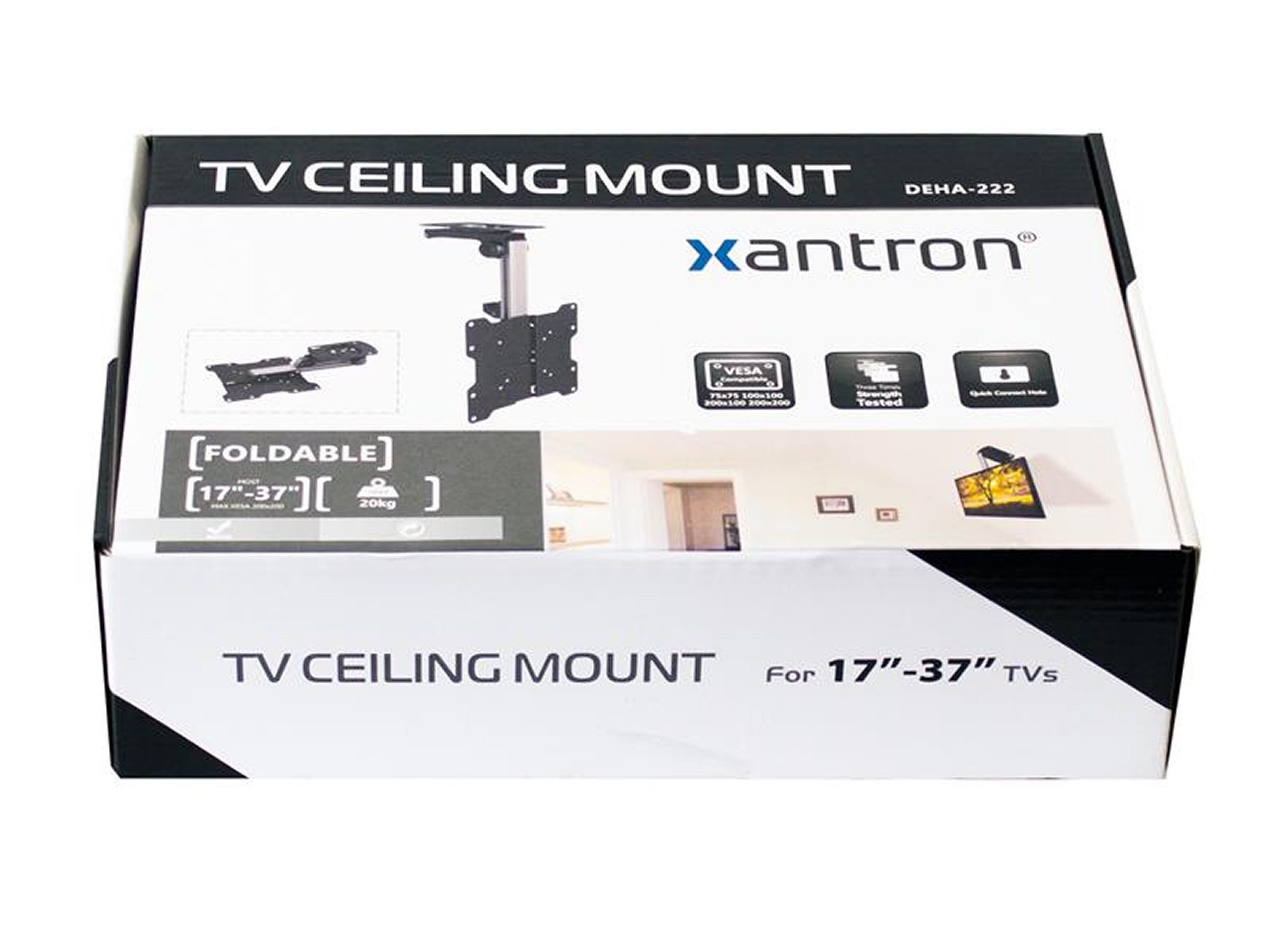 Xantron TV-Deckenhalterung für Monitore 23-37" ausziehbar, DEHA-222, (bis 37 Zoll, neigbar, schwenkbar & arretierbar, schwarz-silber, für Flat & Curved Screens)