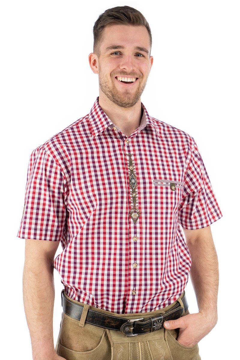 OS-Trachten Trachtenhemd Epomo Herren Kurzarmhemd mit Liegekragen mittelrot