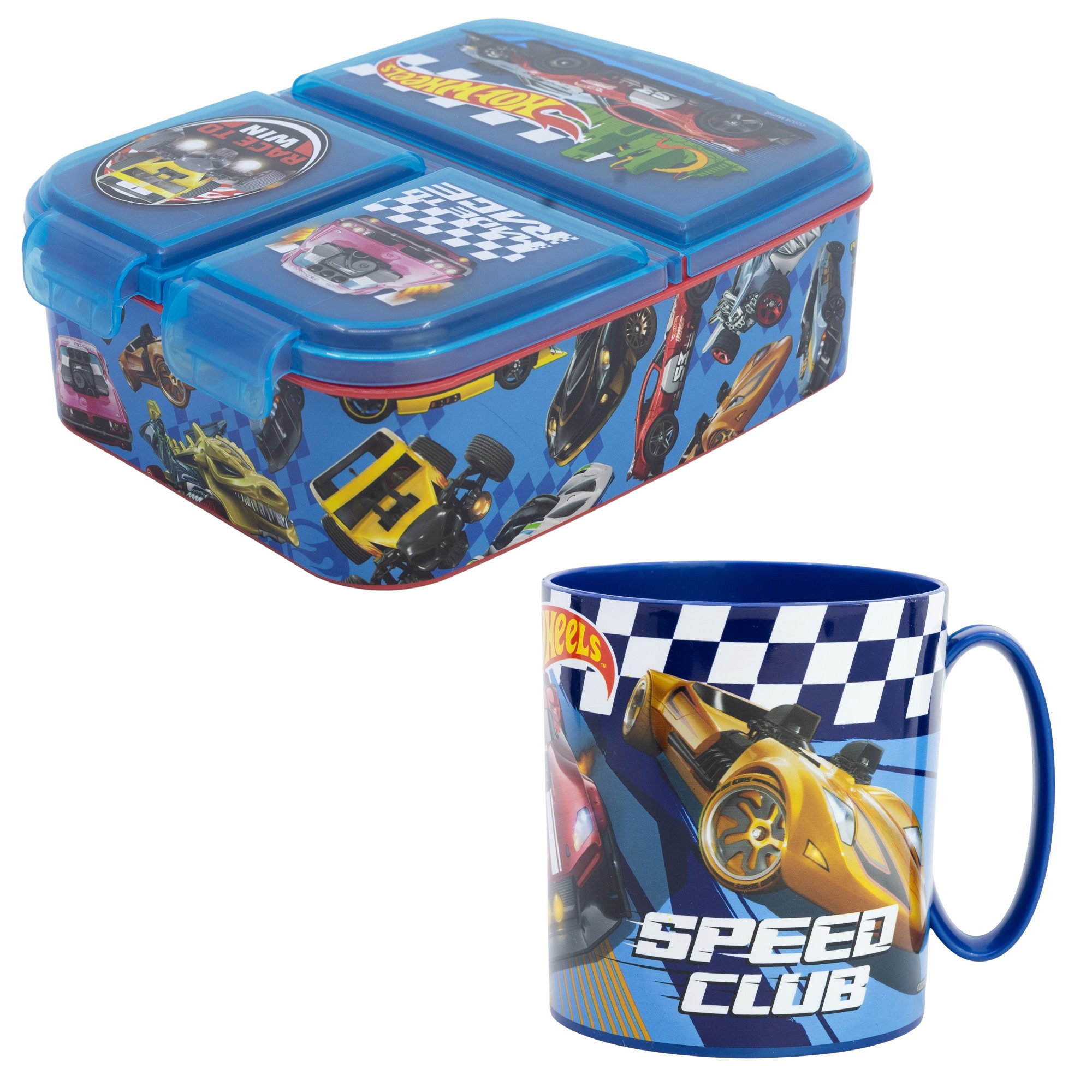 Hot Wheels Lunchbox Hot Wheels Race 2 tlg. Lunch Set Brotdose 3 Kammer Becher 350 ml, (2-tlg., Spar-Set)