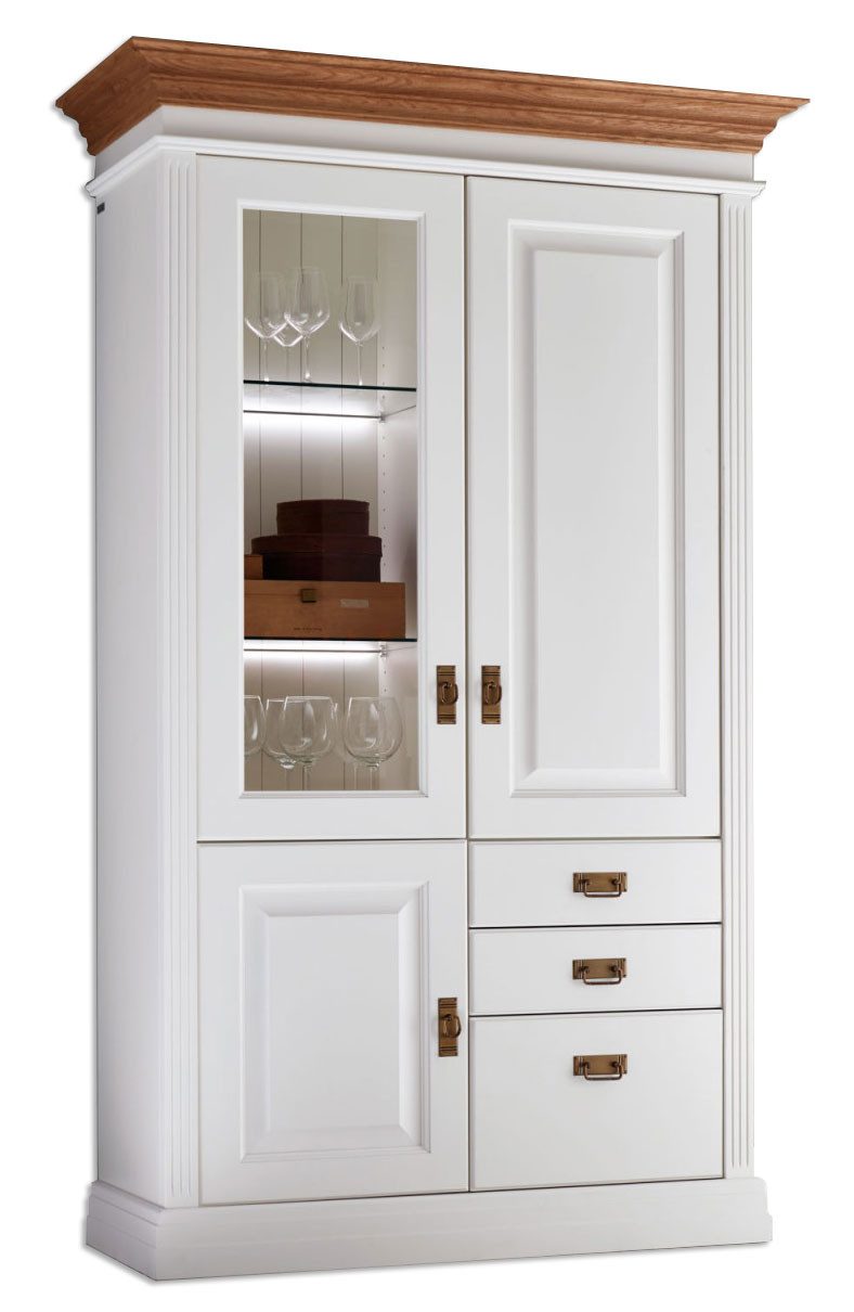 Casamia Vitrine Vitrine Glas-Vitrine Standvitrine Novara 3-türig 3 Schubladen weiß