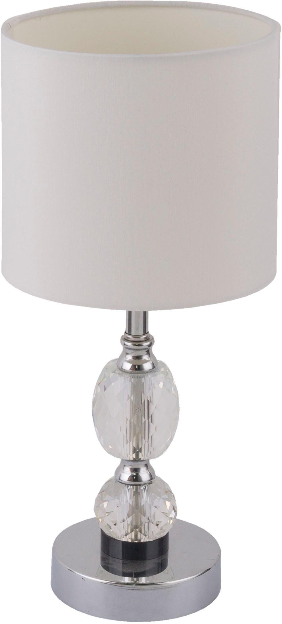 GLOBO LIGHTING Tischleuchte BRONN, Leuchtmittel wechselbar, Verchromte Tischleuchte mit Textil- und Kristallglas