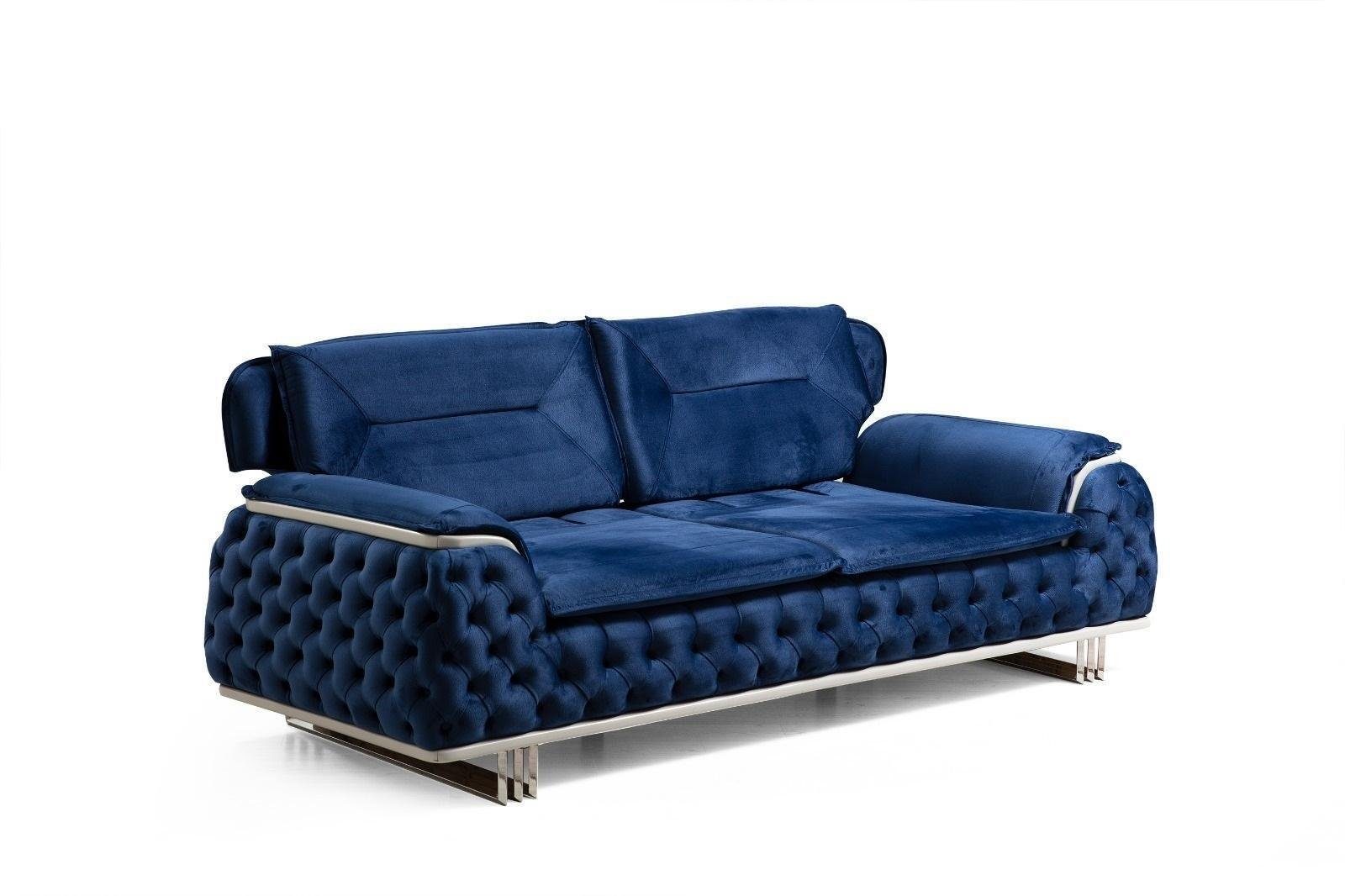 Dreisitzer Couchen Chesterfield-Sofa Blaue Textil Möbel Design Chesterfield Couch JVmoebel Sofa