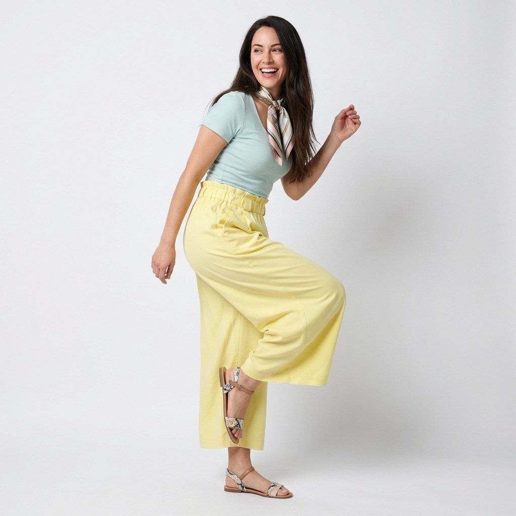 OriginalYou Culotte Weite Sommerhose Damen Stoff Culotte High Waist Culotte für die Größen 38-43, Elastikbund