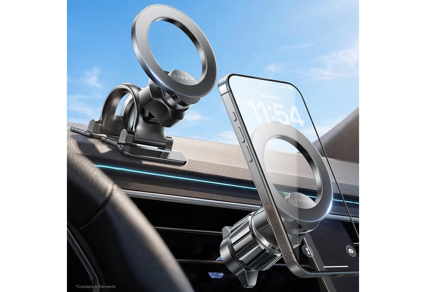 LISEN Smartphone-Halterung MagSafe Autohalterung Saugnapf Silikon 30KG Handyhalterung Auto KFZ, (Silikon hitzebeständig, 24 N52-Magnete, 2400gf, 360° drehbar, -30°C)