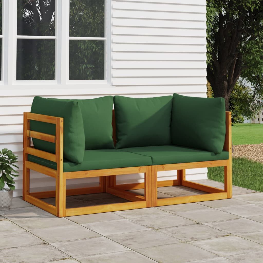 vidaXL Ecksofa Modular-Ecksofas 2 Stk. mit Grünen Kissen Massivholz Akazie