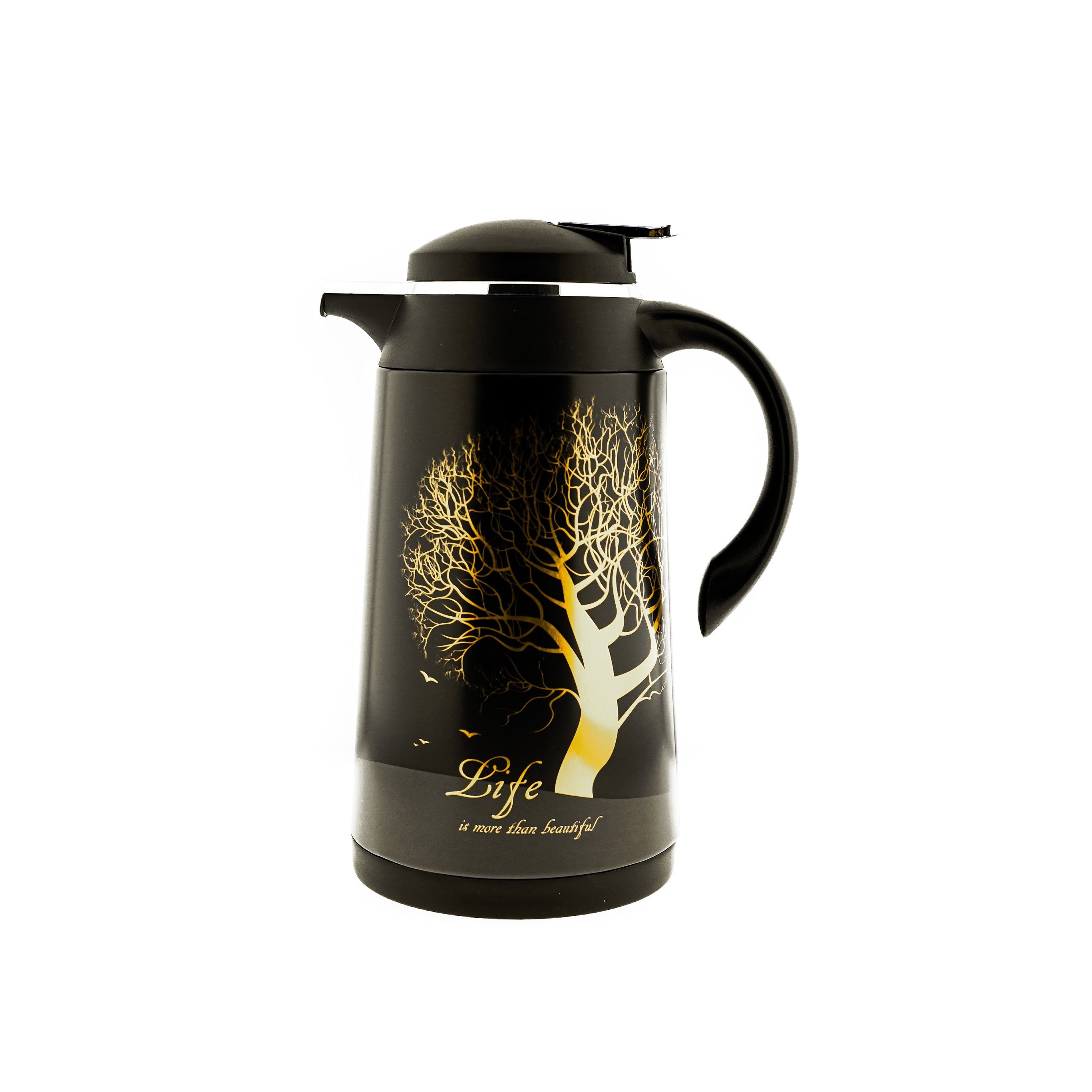 Trendmax Thermobehälter Thermokanne 1L Isolierkanne mit Design Thermosflasche Schwarz/Gold