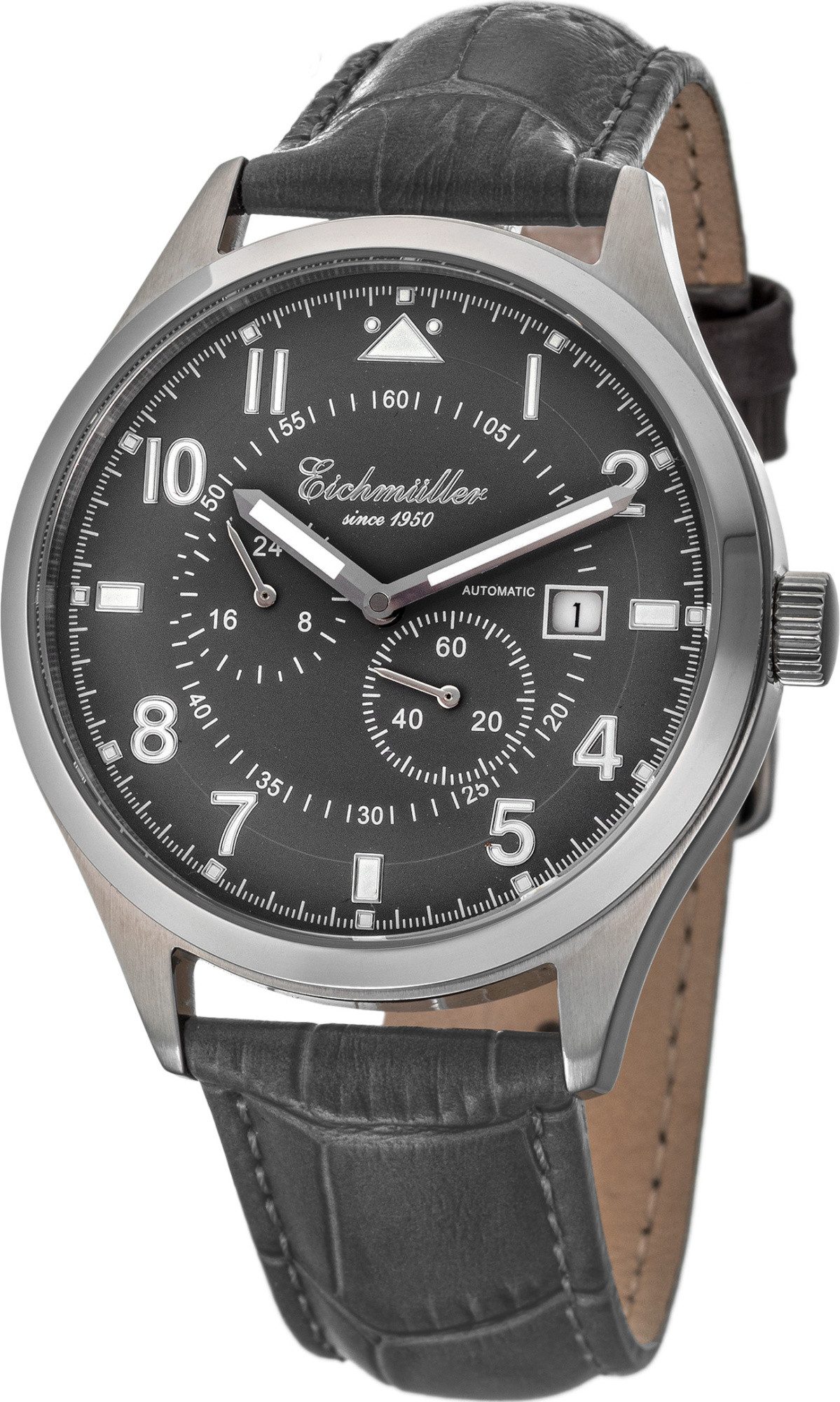Eichmüller Automatikuhr Herrenuhr Zifferblatt Grau, 41 mm, Graues Lederband günstig online kaufen