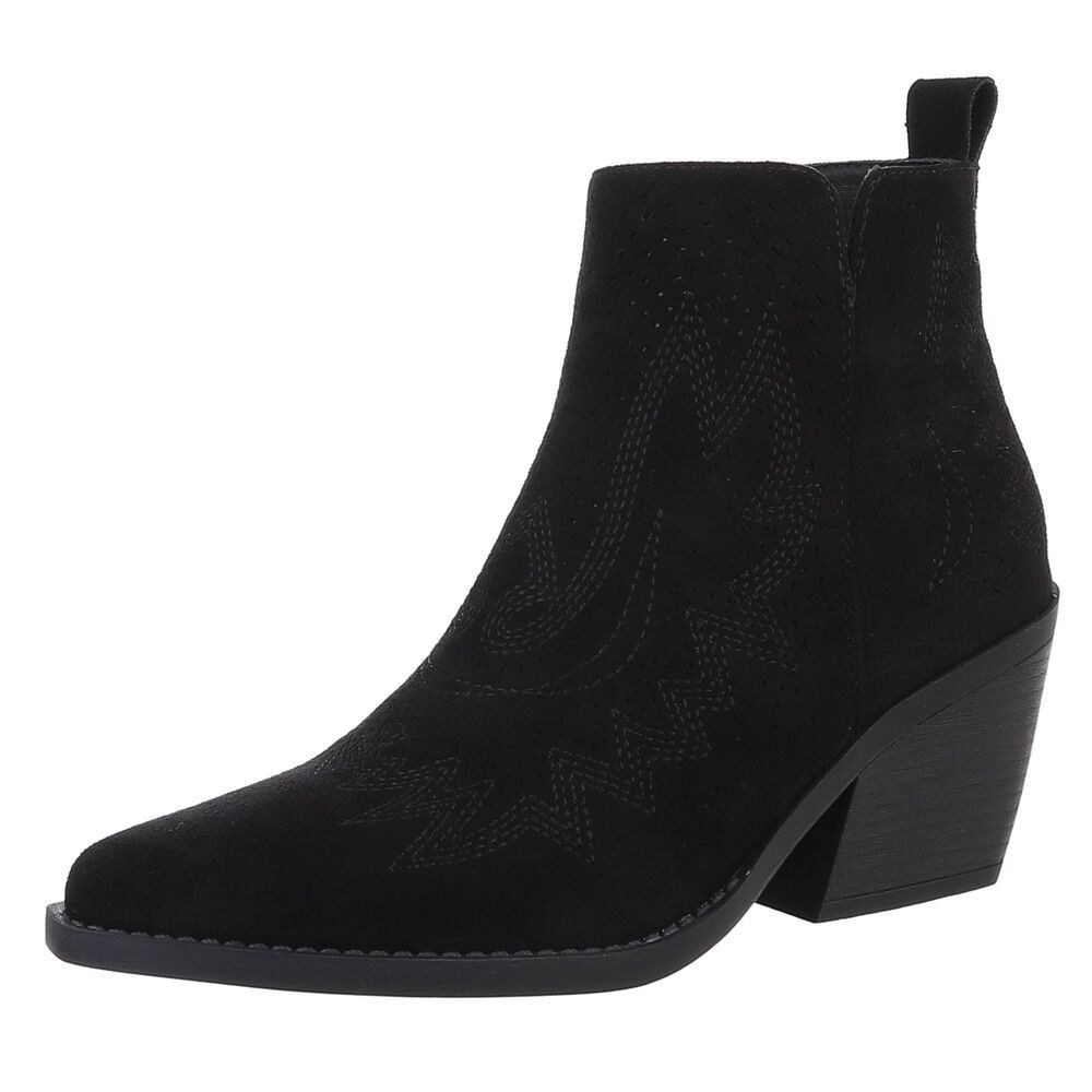 Ital-Design Perforierte Damen Ankle Boots mit bequemem Absatz Westernstiefelette (88577291) Blockabsatz Stiefeletten in Schwarz