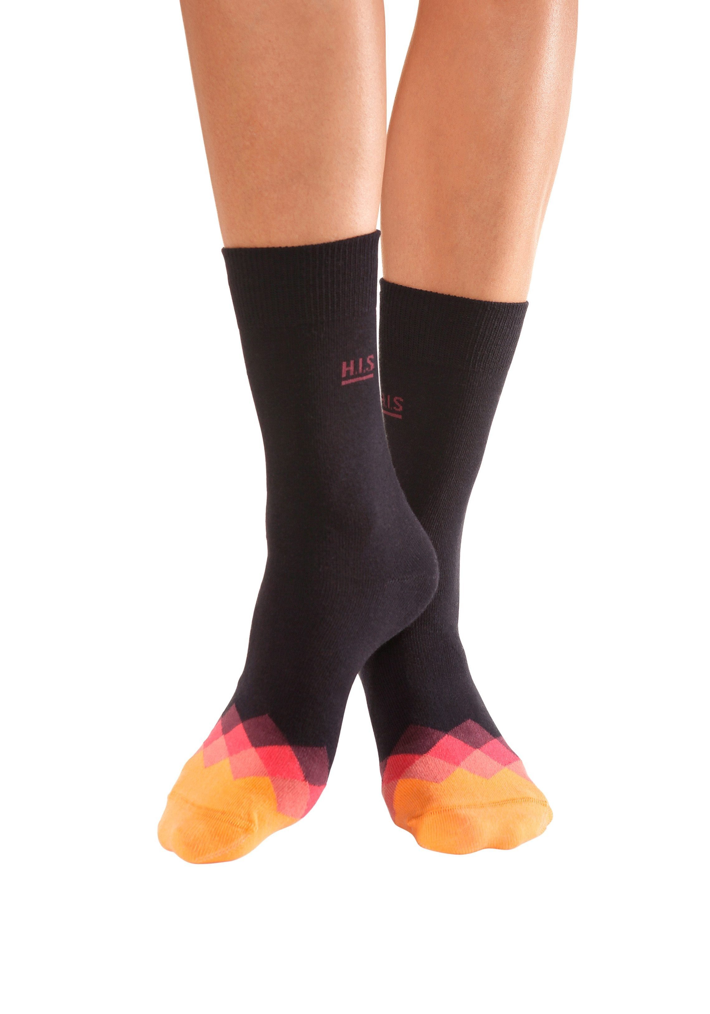 H.I.S Socken Lustige Kinder Damen Socken Atmungsaktive Baumwolle (Packung, 7-Paar, Gr. 31-34 bis 39-42) mit bunt gemusterter Spitze