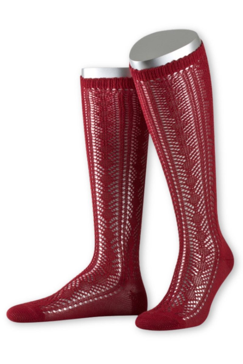 Lusana Trachtensocken Trachtenstrümpfe Damen - L370 - bordeaux, schwarz, weiß
