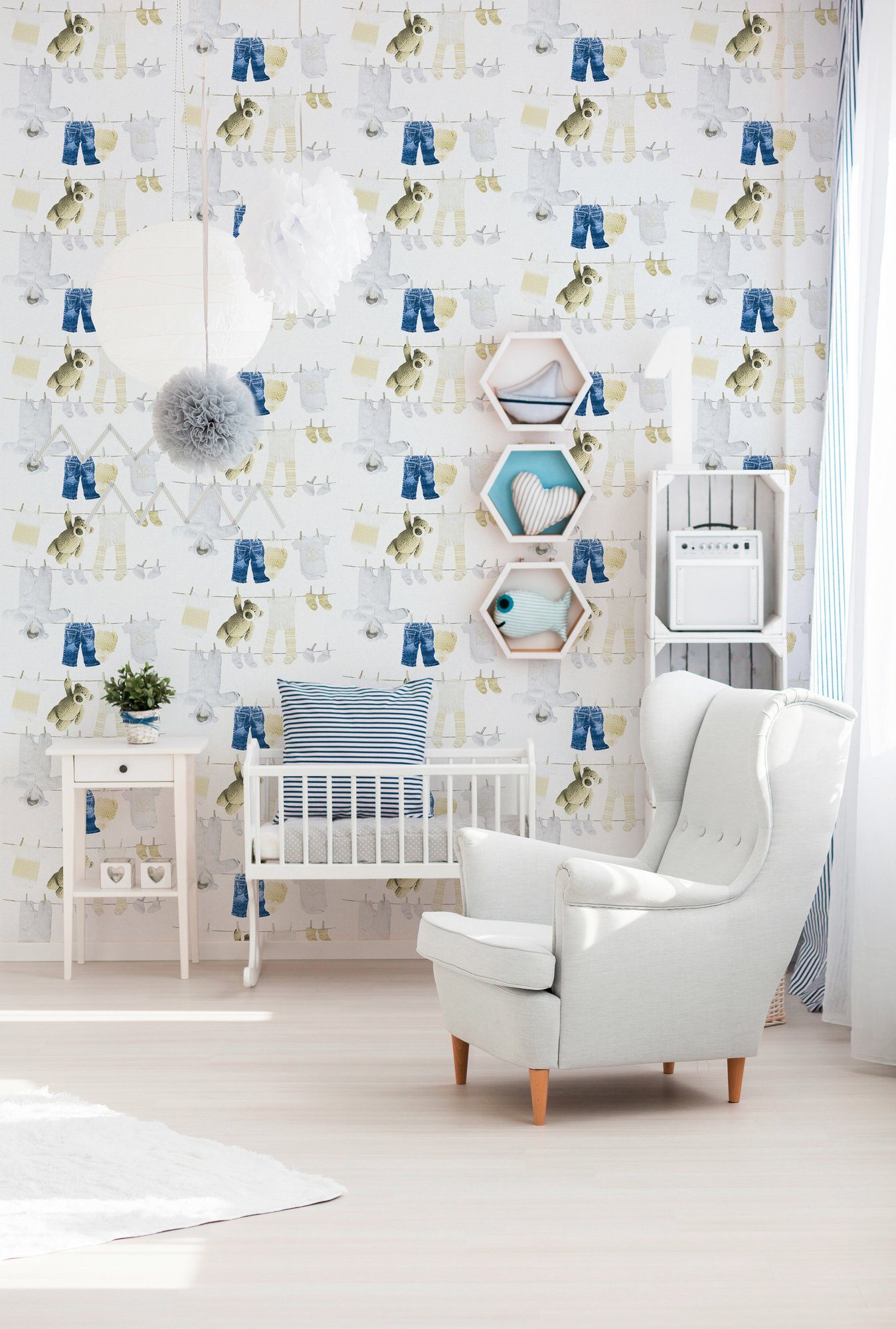 Kinderzimmer Création Stars, blau/natur/weiß walls glatt, Little living A.S. Vliestapete Tapete