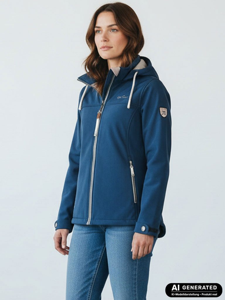 Dry Fashion Softshelljacke Baltrum Damen Jacke Softshell Fleece-Futter - Übergangsjacke Outdoor Atmungsaktiv, Verstellbare & abnehmbare Kapuze, 2-Wege-Reißverschluss