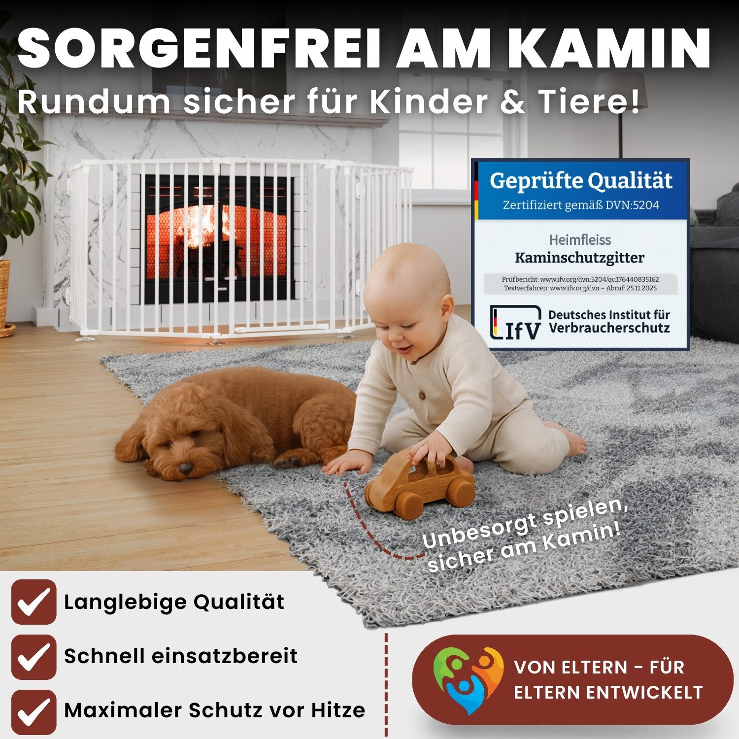 Heimfleiss® Ofenschutzgitter Kaminschutzgitter ohne Bohren Baby Hunde (Treppenschutzgitter Türgitter, 5 St., inkl. Saugnäpfe & Wandhalterungen), 308 cm mit Türf – Bild 2 von 5
