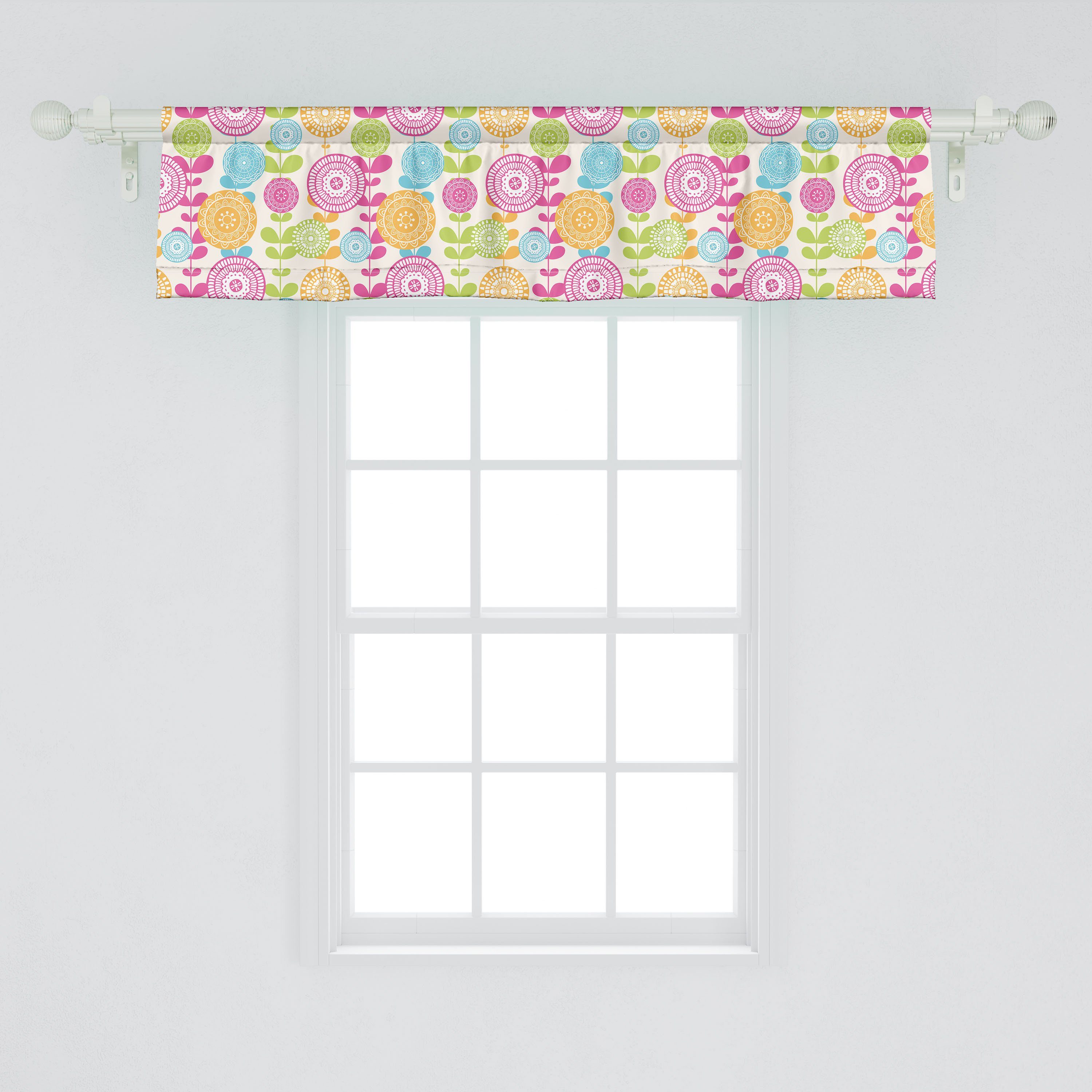 Scheibengardine Vorhang Microfaser, Dekor mit Blumen Abakuhaus, Stangentasche, für Illustration Volant Küche Natur Schlafzimmer Bunte