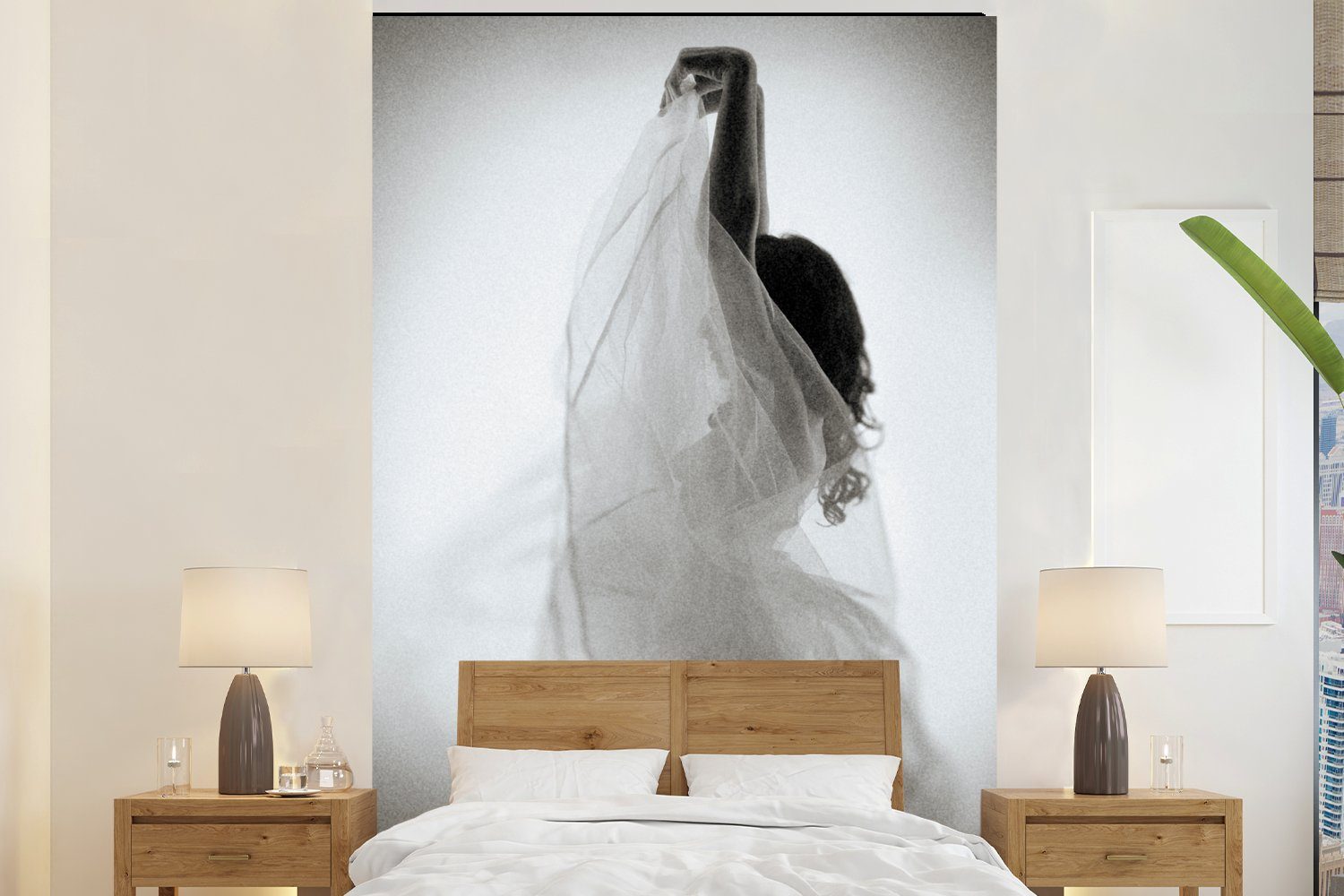 MuchoWow Fototapete Frauen - Kleid - Tanzen - Schwarz und weiß, Matt, bedruckt, (3 St), Montagefertig Vinyl Tapete für Wohnzimmer, Wandtapete