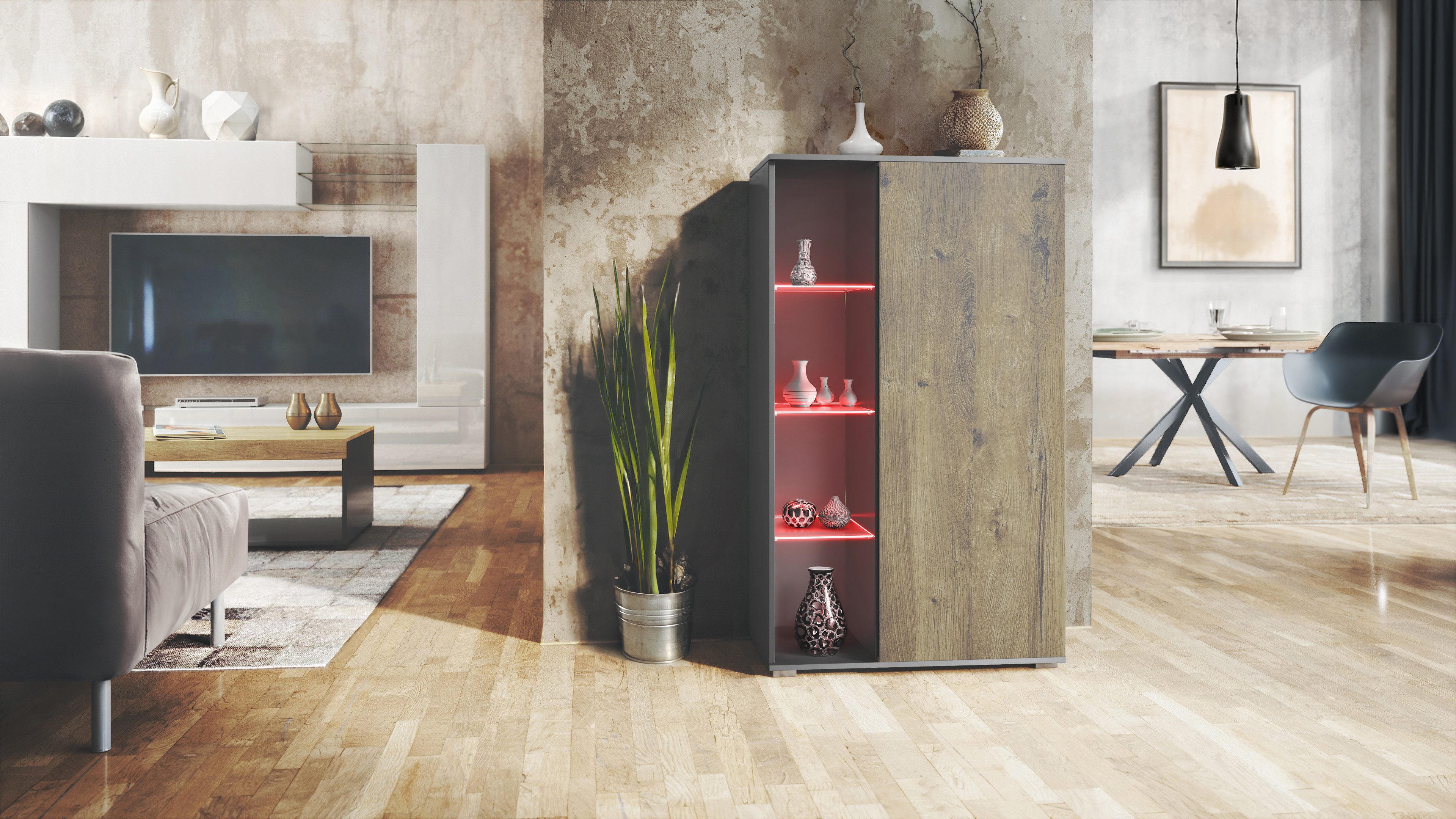 Vladon Standvitrine Davos (Standvitrine, mit 3 Glasböden und 8 Fächer inkl. günstig online kaufen