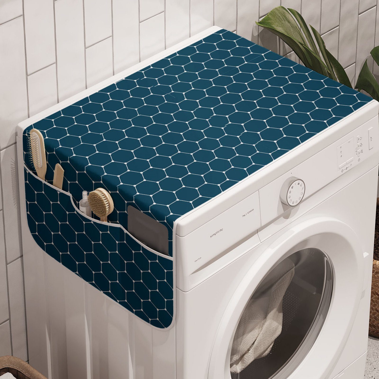 Abakuhaus Badorganizer Anti-Rutsch-Stoffabdeckung für Waschmaschine und Trockner, Geometrisch Hexagons mit Dot Edges