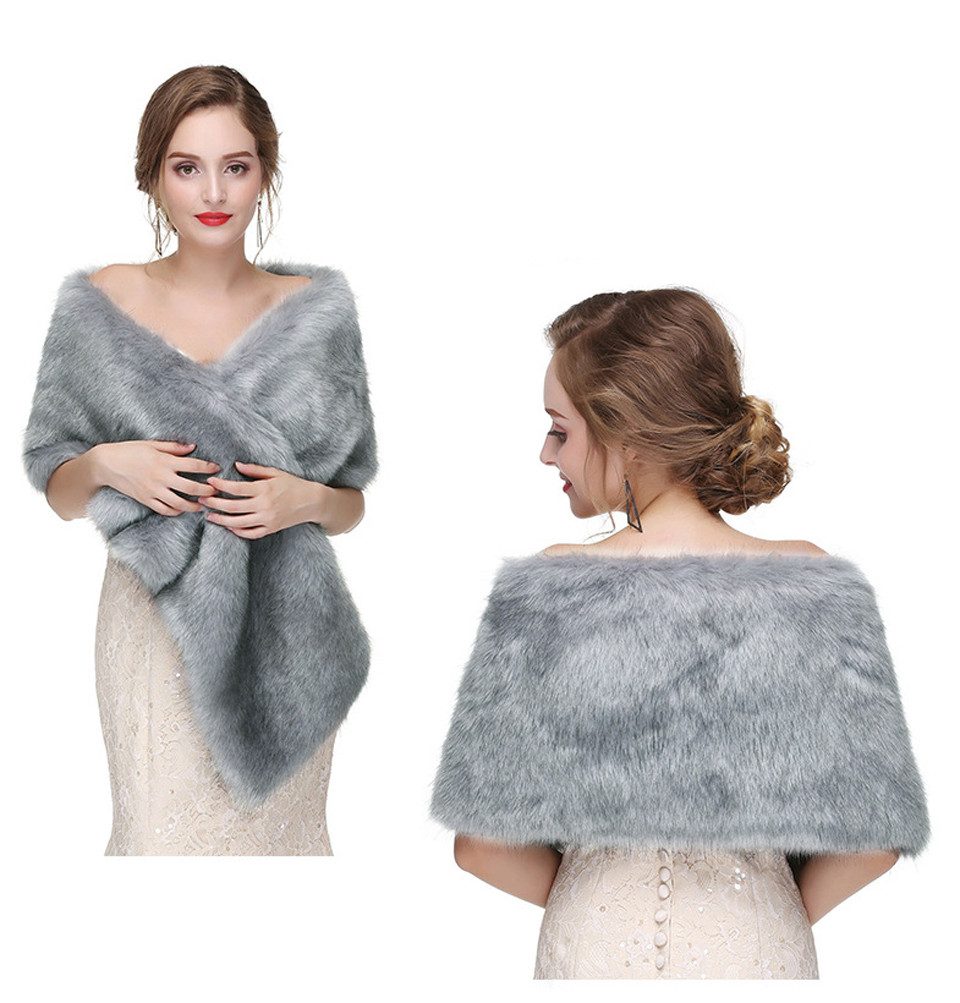 Cachito Modeschal Damen Brautjacke Brautstola Kunstfell Braut Stola Abendstola, (1-St), Hochzeitstuch Pelzimitat für Abendparty Hochzeitstuch – Bild 5 von 5