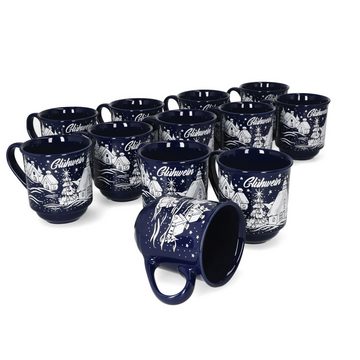 MamboCat Tasse 12er Set Glühweinbecher dunkelblau Weihnachtslandschaft 0,2L geeicht