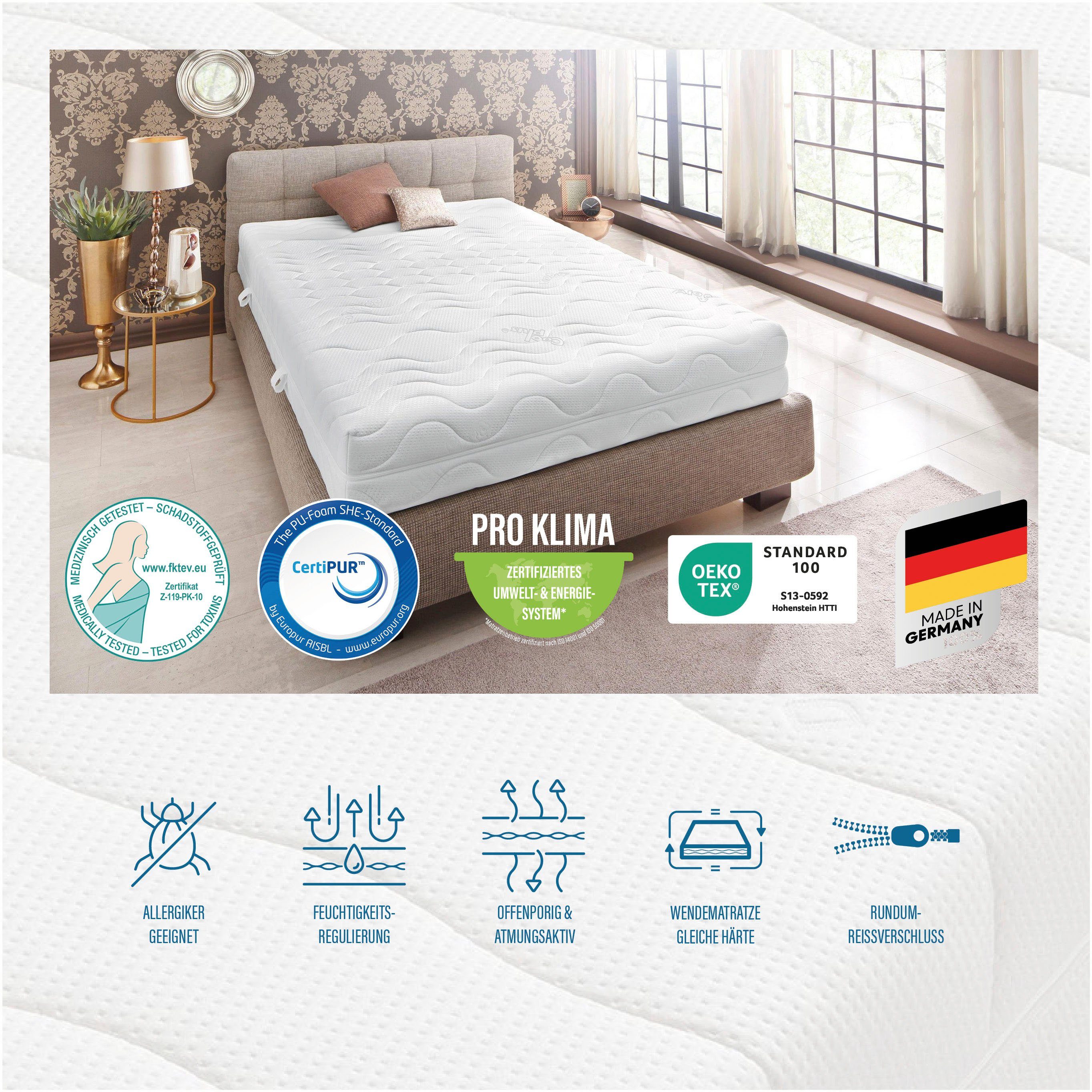 cm Plus, hoch, Größen, und in Schlafklima 25 weiteren 90x200 Matratze cm durch Cool-Plus-Markenfaser Beco, Komfortschaummatratze Optimales Cool Premium