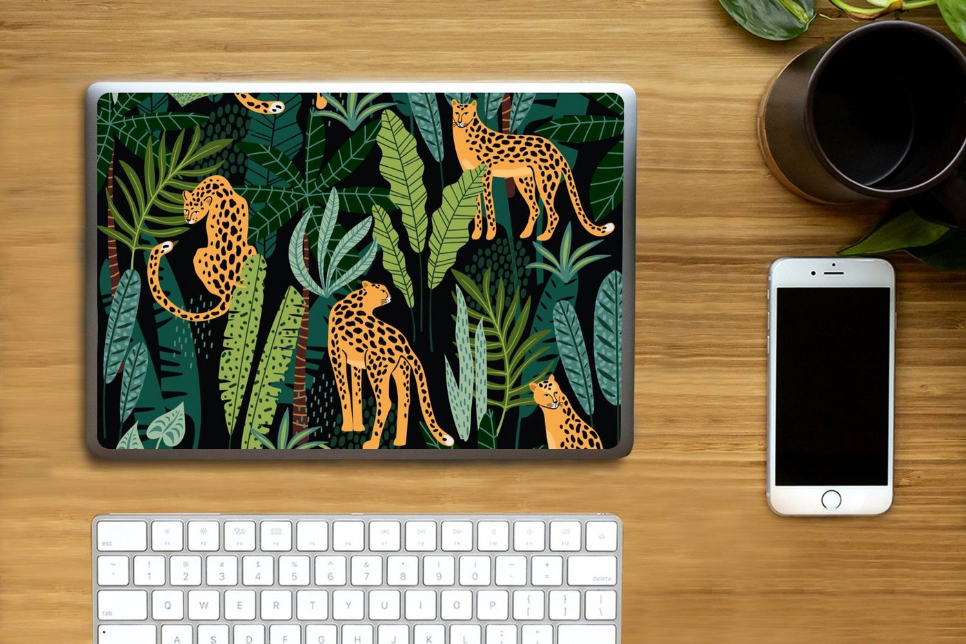 Thumbnail - MuchoWow Laptop-Aufkleber Dschungel - Panther - Muster - Jungen - Mädchen - Pflanzen